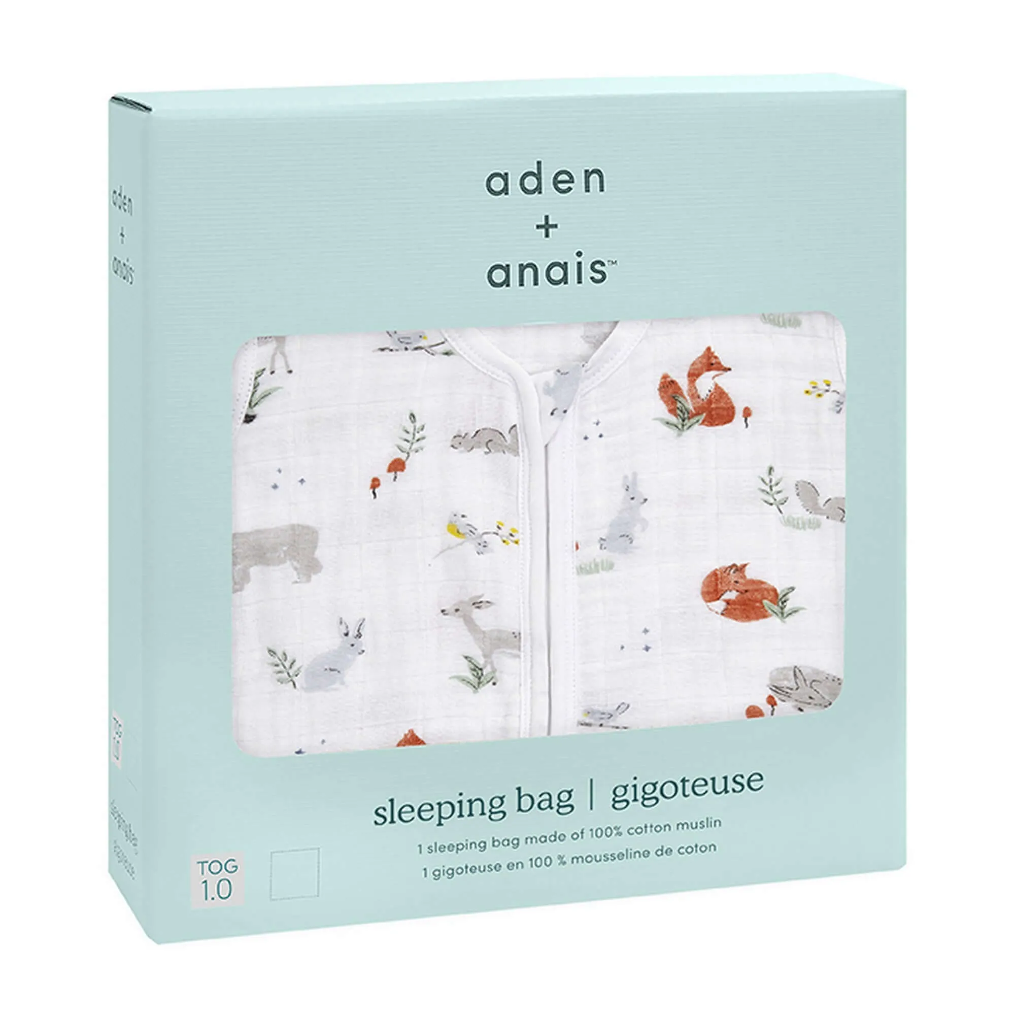 ADEN   ANAIS Cotton Muslin Light Sleeping Bag 1Tog - Eco Forest
