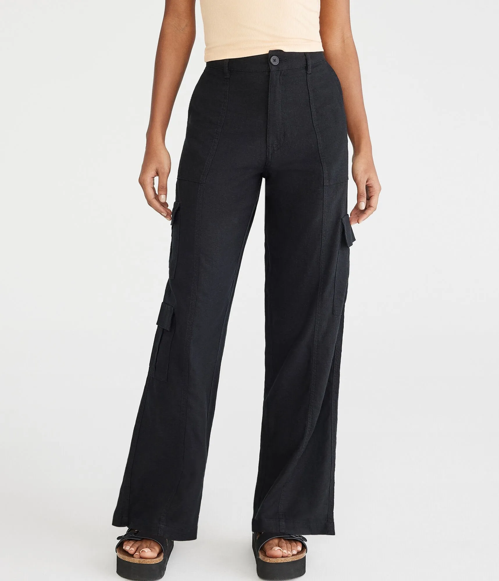 Aeropostale Linen Wide Leg Cargo Pants