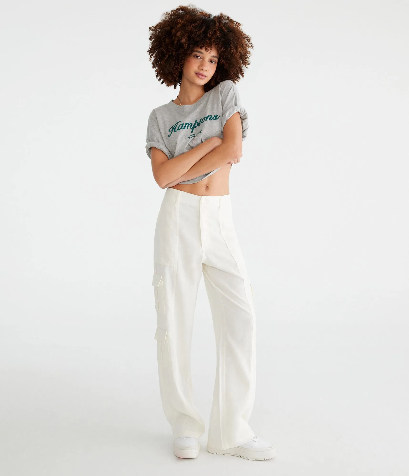 Aeropostale Linen Wide Leg Cargo Pants