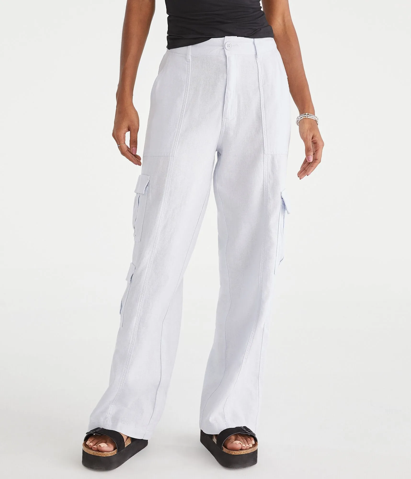 Aeropostale Linen Wide Leg Cargo Pants
