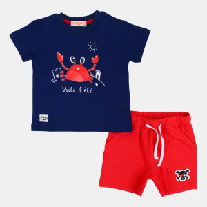 Baby Boys Short-Sleeved 2-Piece Cotton Outfit Set – Fun Crab Design