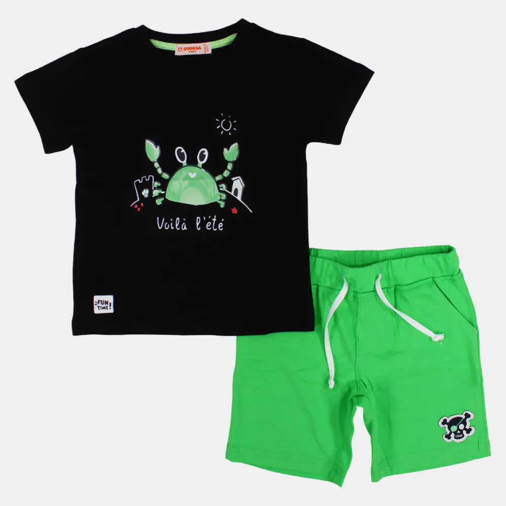 Baby Boys Short-Sleeved 2-Piece Cotton Outfit Set – Fun Crab Design