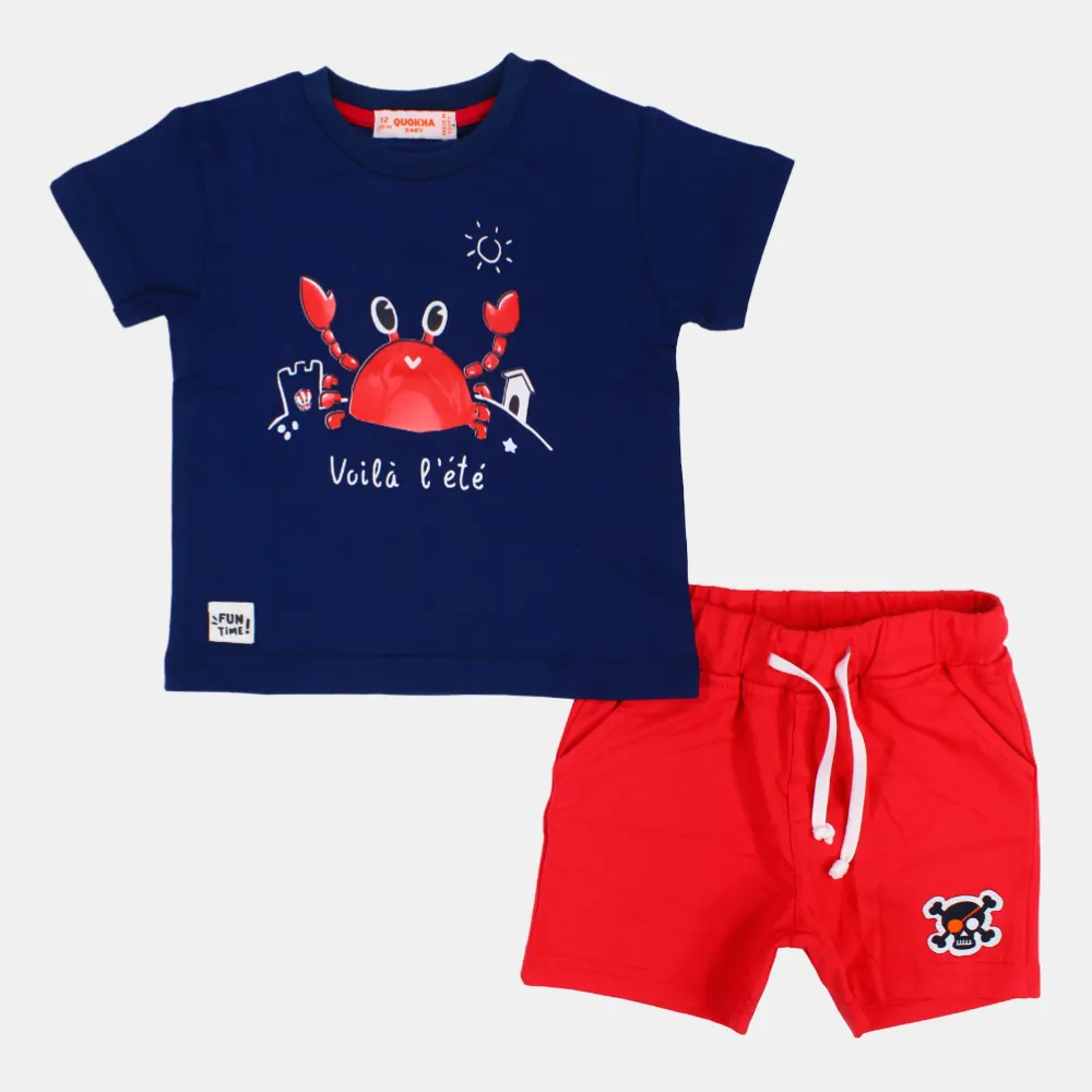 Baby Boys Short-Sleeved 2-Piece Cotton Outfit Set – Fun Crab Design