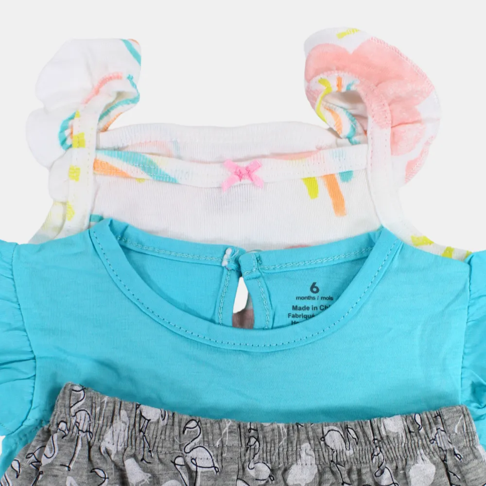Baby Girls Aqua Flamingo-Themed 3-Piece Cotton Outfit Set