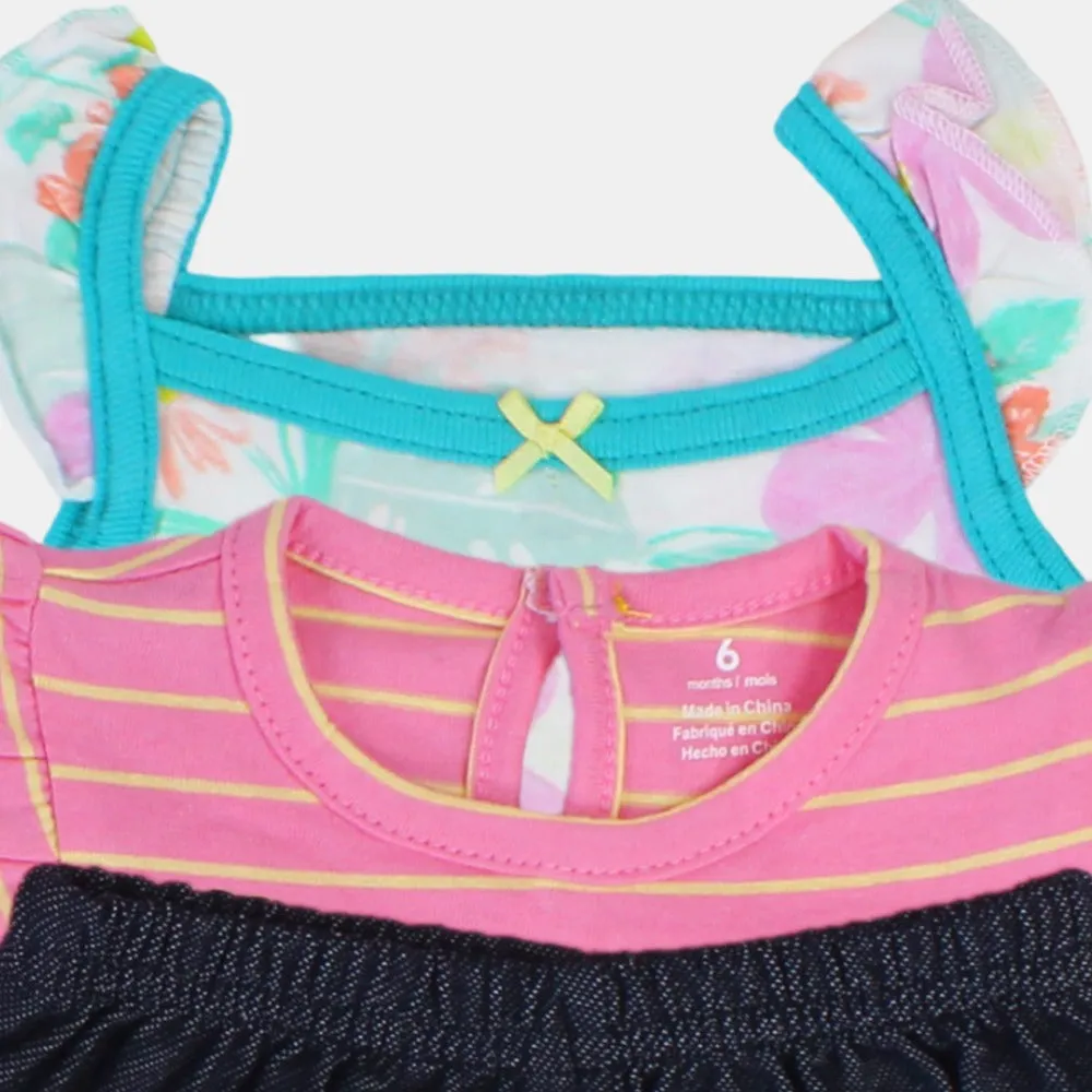 Baby Girls Cotton 3-Piece Outfit Set – Pink Striped with Unicorn Design