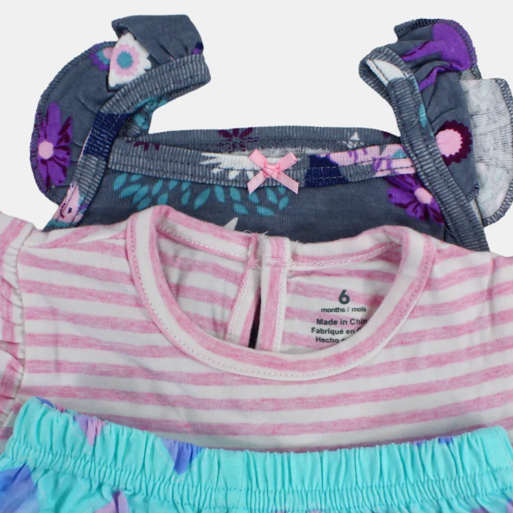 Baby Girls Cotton 3-Piece Outfit Set – Pink with Unicorn Print