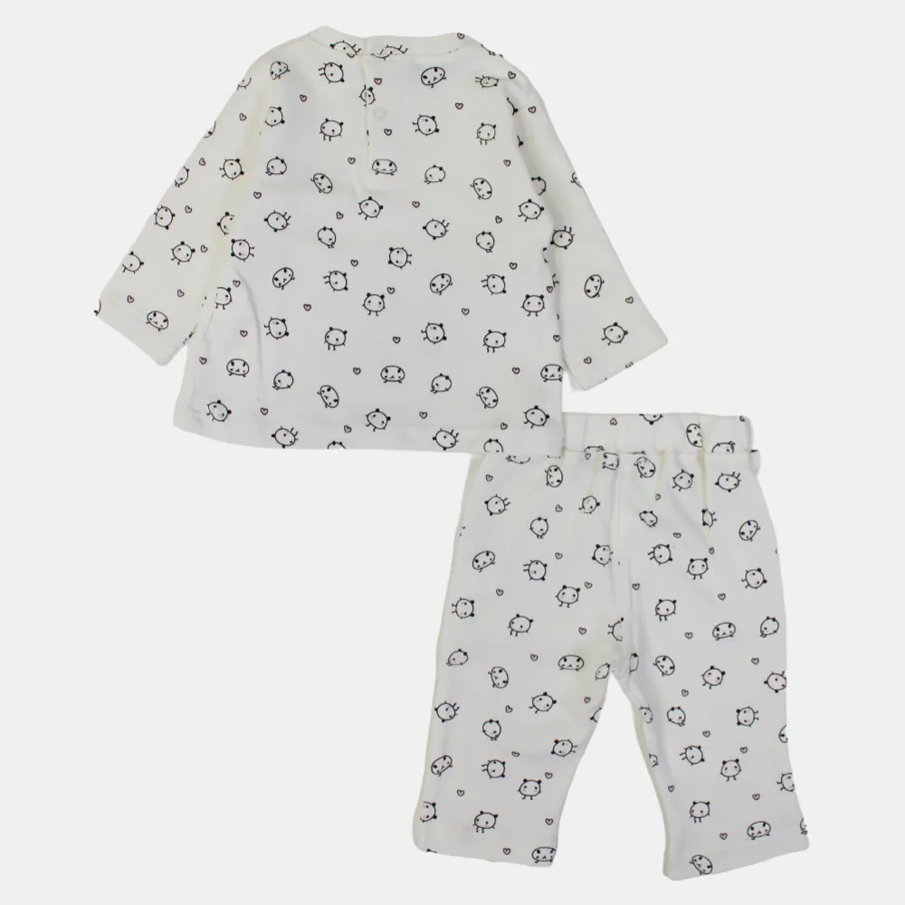 Baby Girls Cotton Outfit Set – Printed Cream Delight