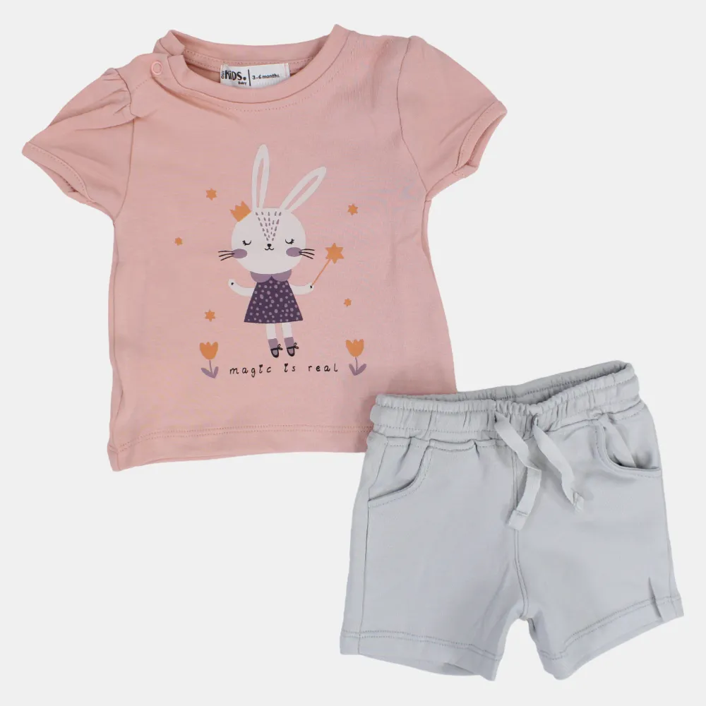Baby Girls Cotton Pajama Set – Dusty Pink with a Bunny & "Magic is Real" Print