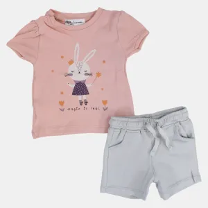 Baby Girls Cotton Pajama Set – Dusty Pink with a Bunny & "Magic is Real" Print