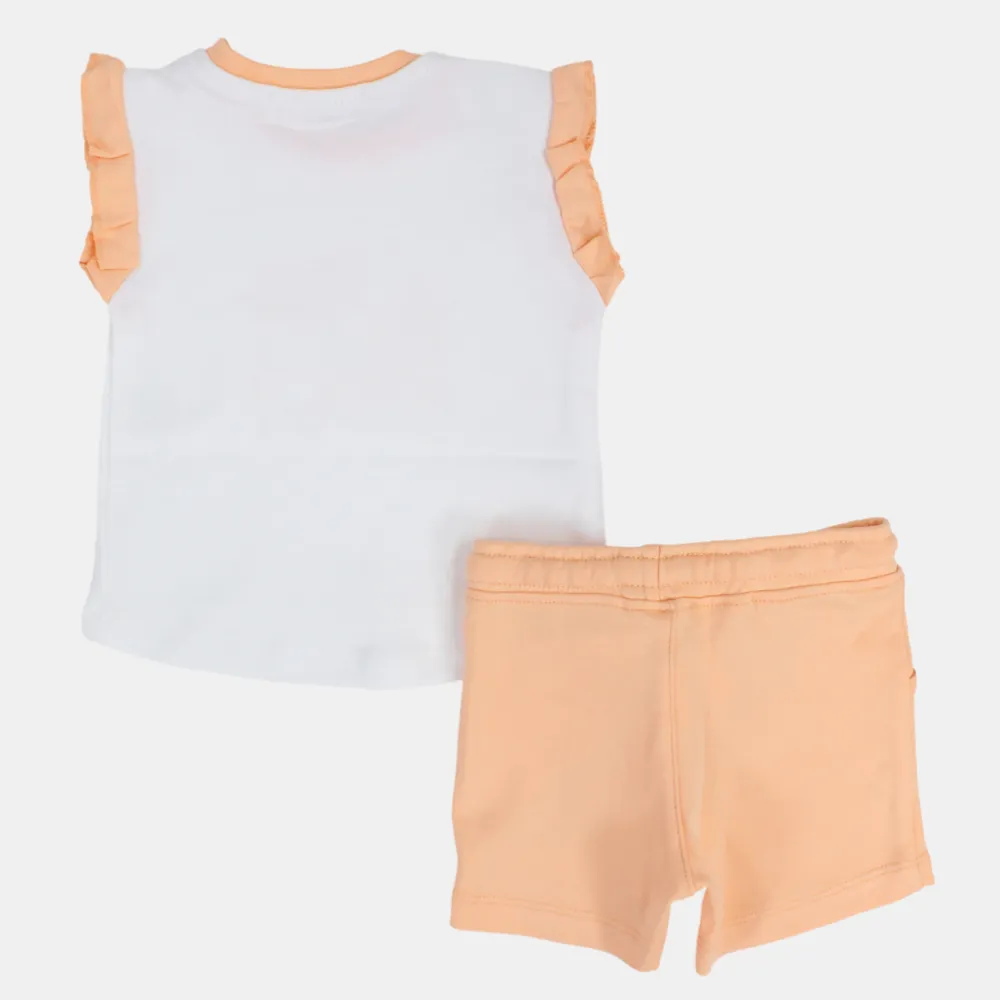Baby Girls Cotton Pajama Set – Off-White/Salmon with "My Unicorn" Print
