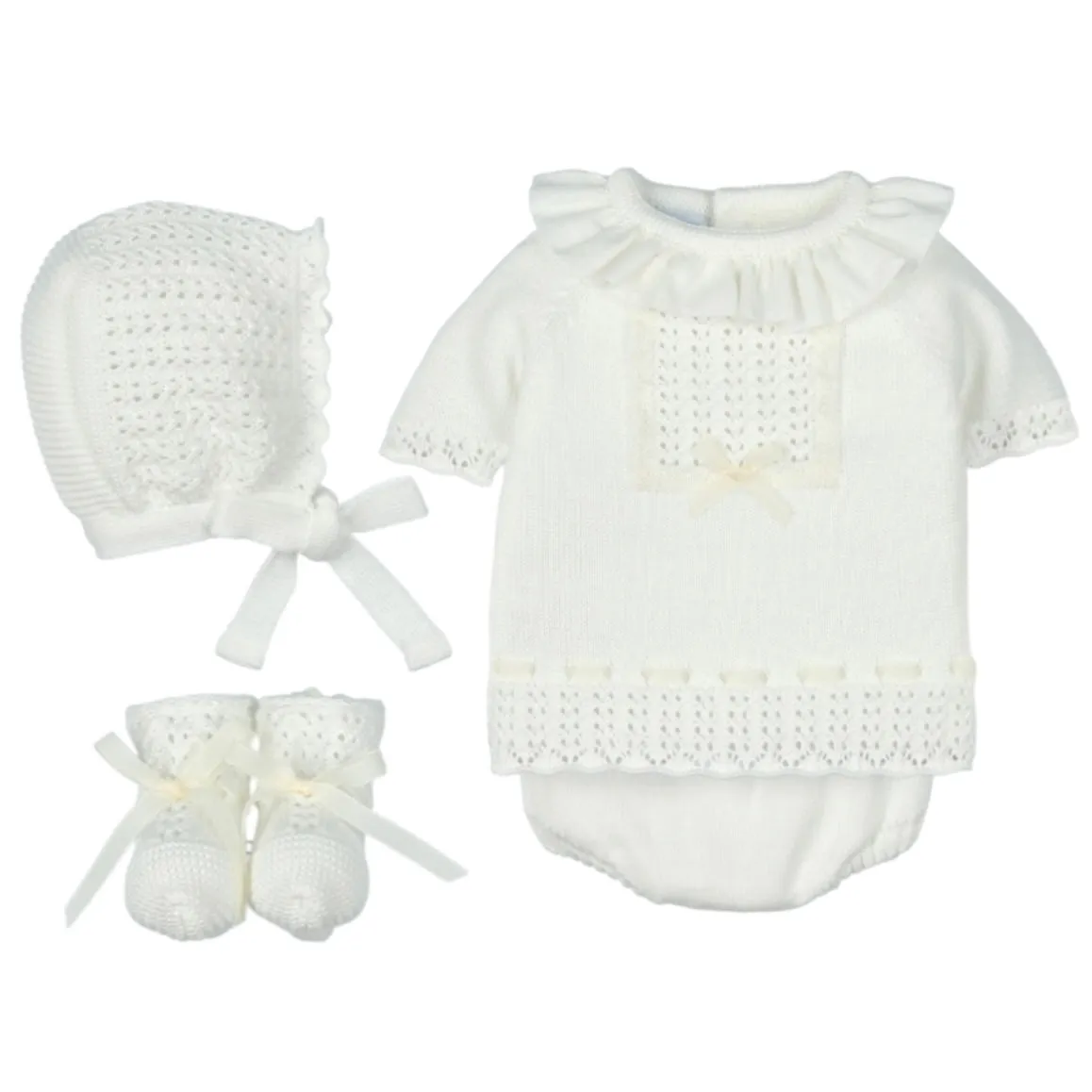 Baby Girls Cream Knitted Short Set