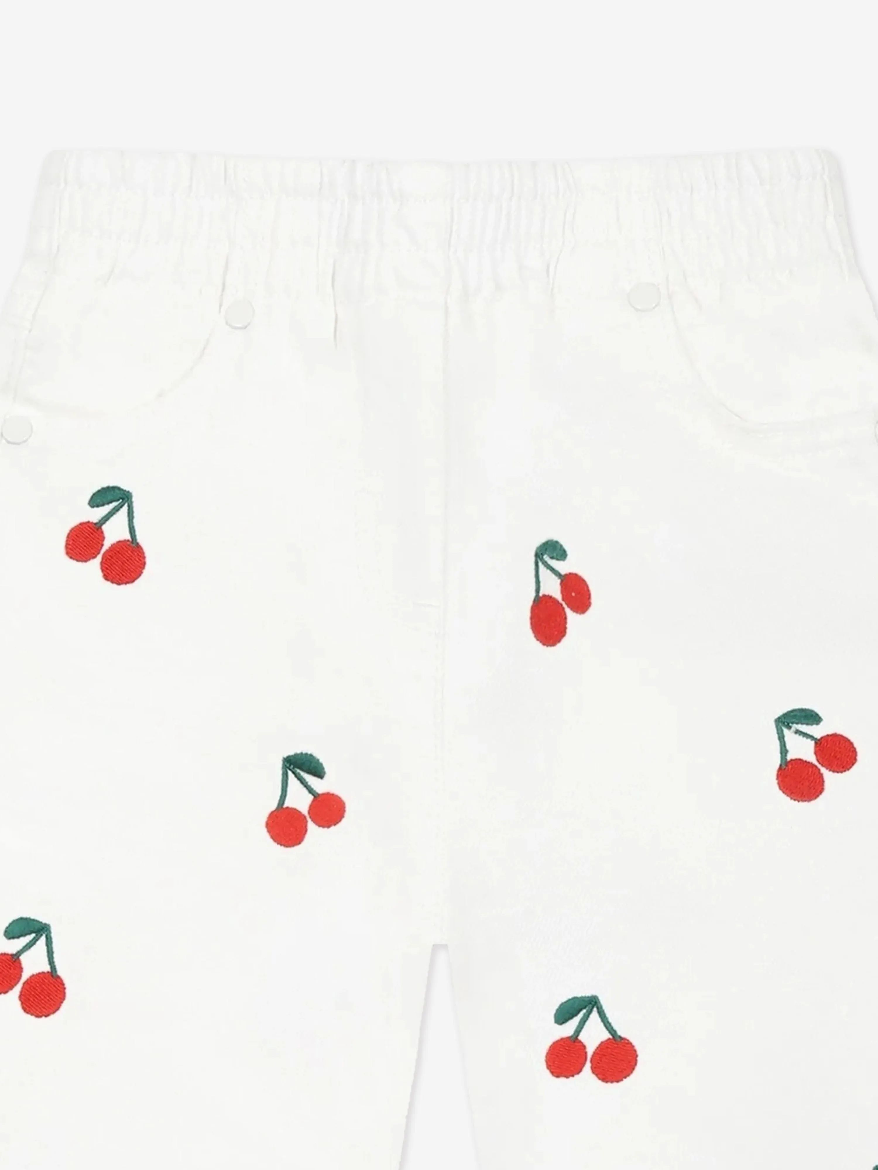 Baby Girls Embroidered Cherry Trousers in White