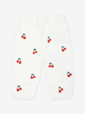 Baby Girls Embroidered Cherry Trousers in White