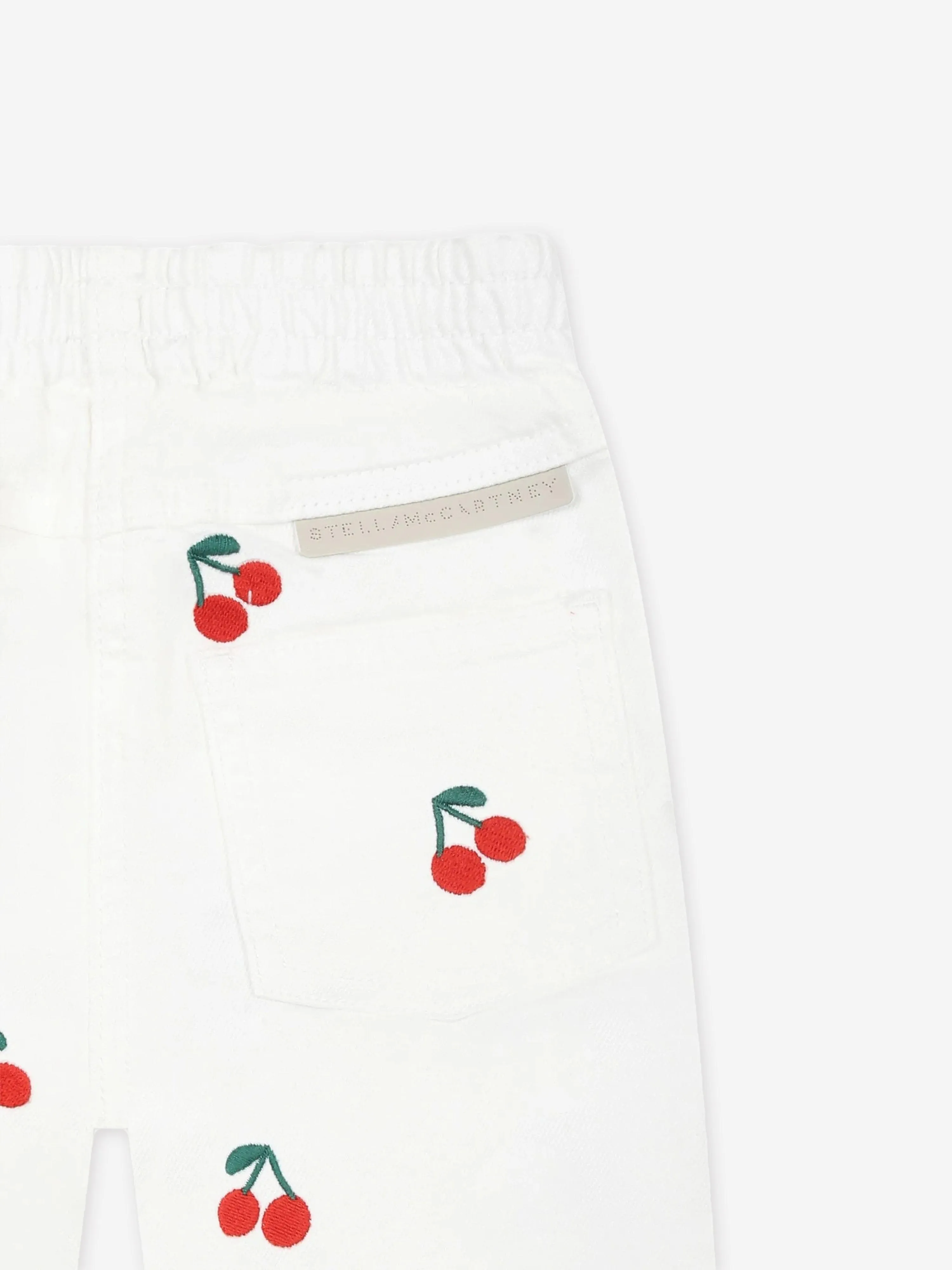Baby Girls Embroidered Cherry Trousers in White