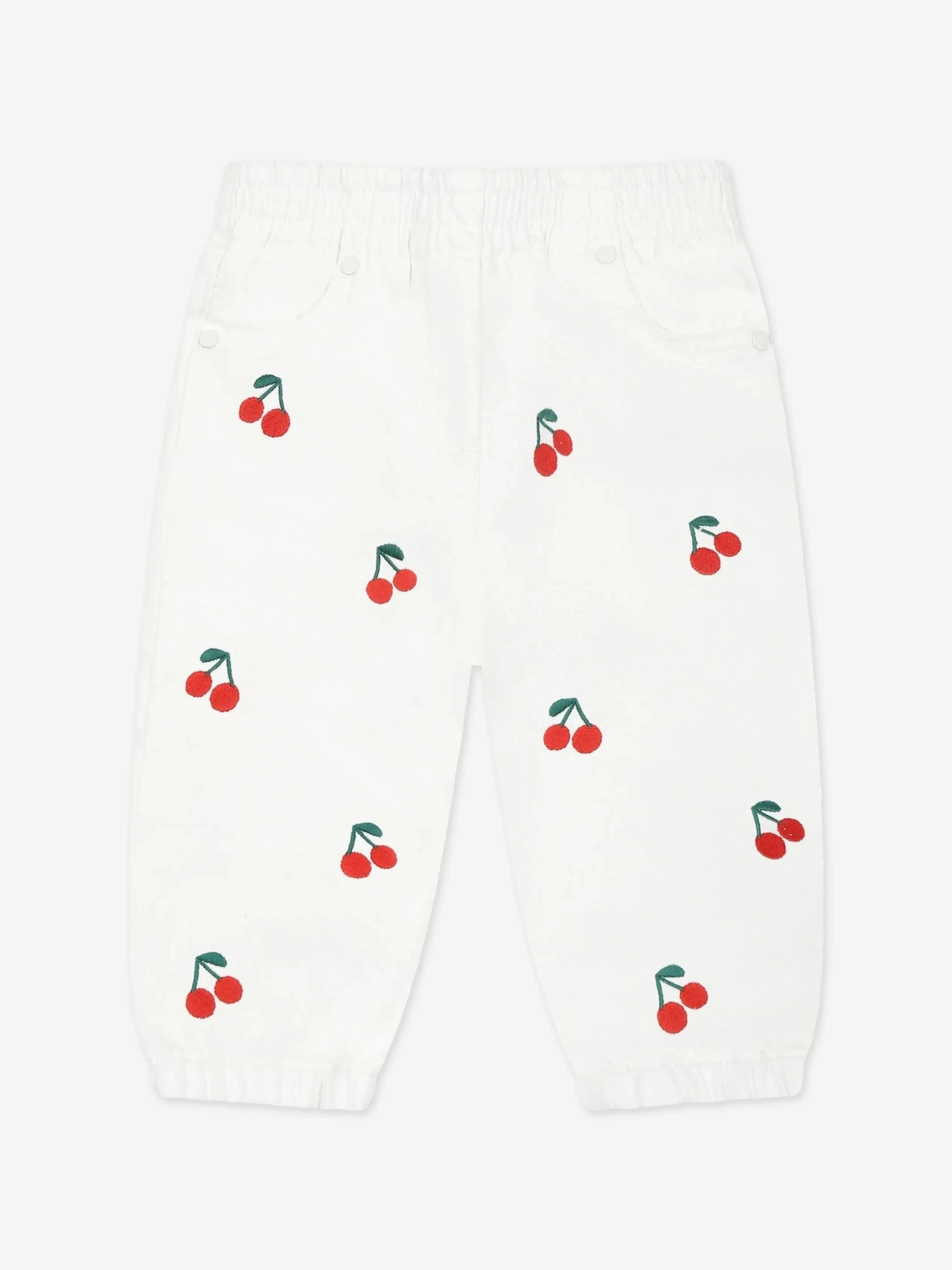 Baby Girls Embroidered Cherry Trousers in White