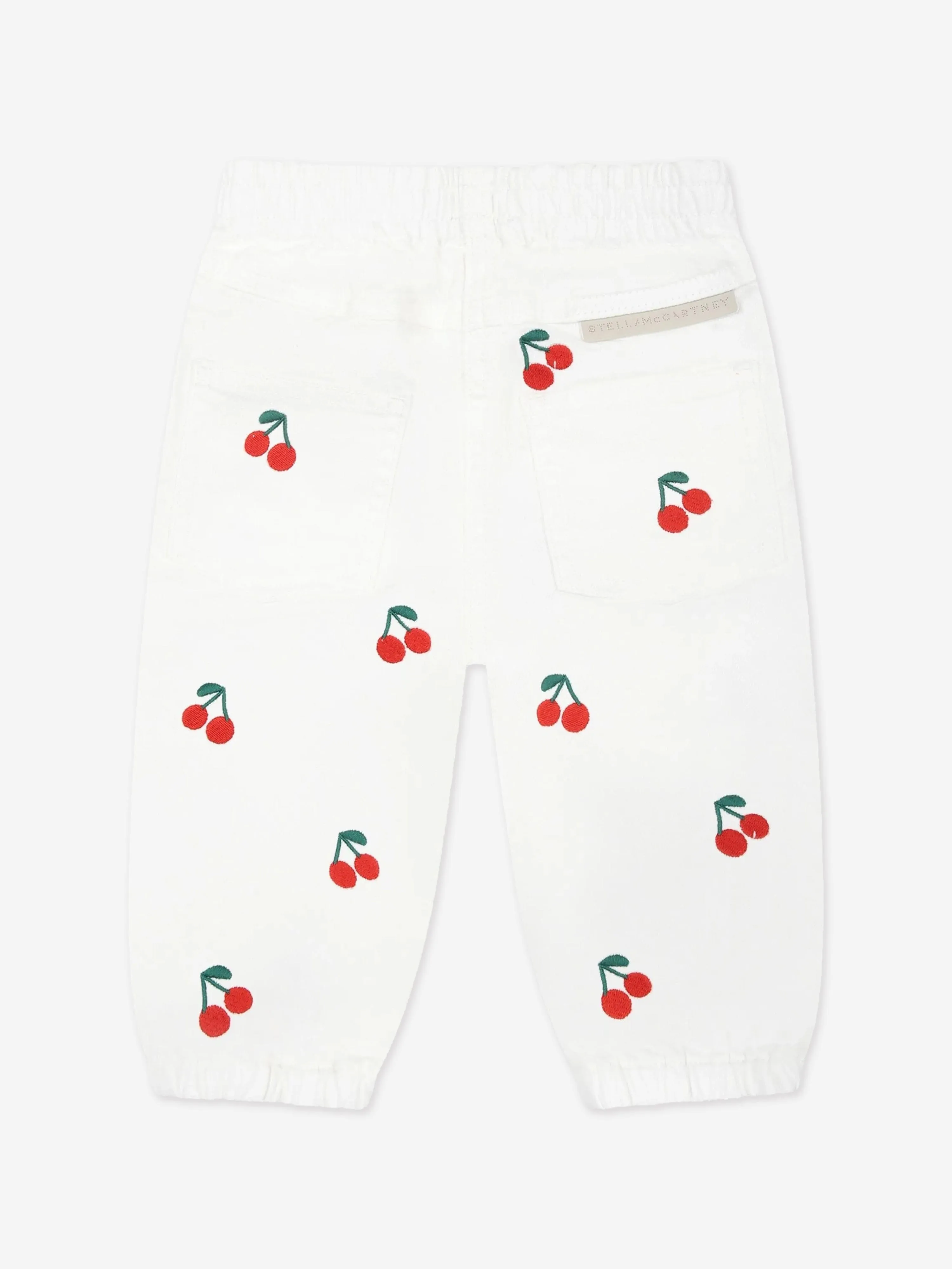 Baby Girls Embroidered Cherry Trousers in White