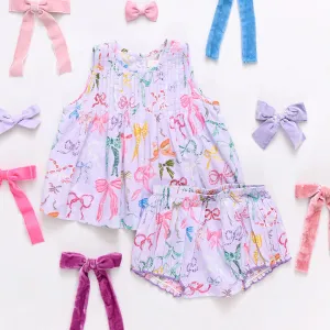 Baby Girls Lavender Watercolor Bows 2 Piece Set