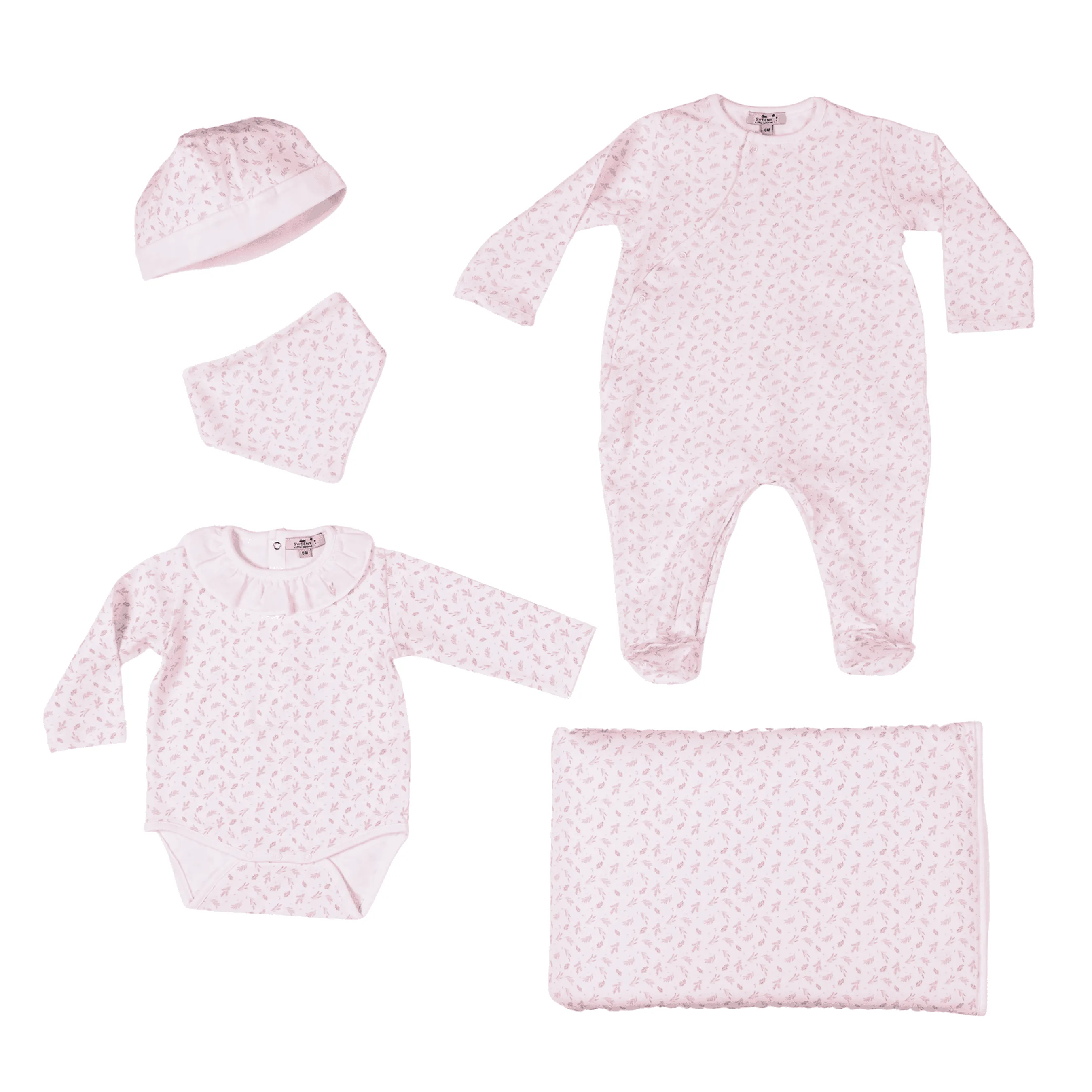Baby Girls Pink Leaves Print Welcome Set (5) Babykids_Bebe-Sweeny