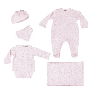 Baby Girls Pink Leaves Print Welcome Set (5) Babykids_Bebe-Sweeny
