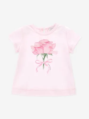 Baby Girls Rose Print T-Shirt in Pink