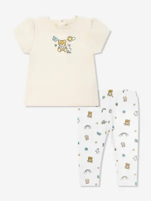 Baby Girls Teddy Bear Leggings Set in Beige