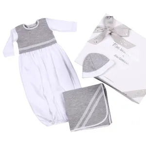 Baby White & Grey Cotton Gown Set (3) Babykids_Bebe-Sweeny