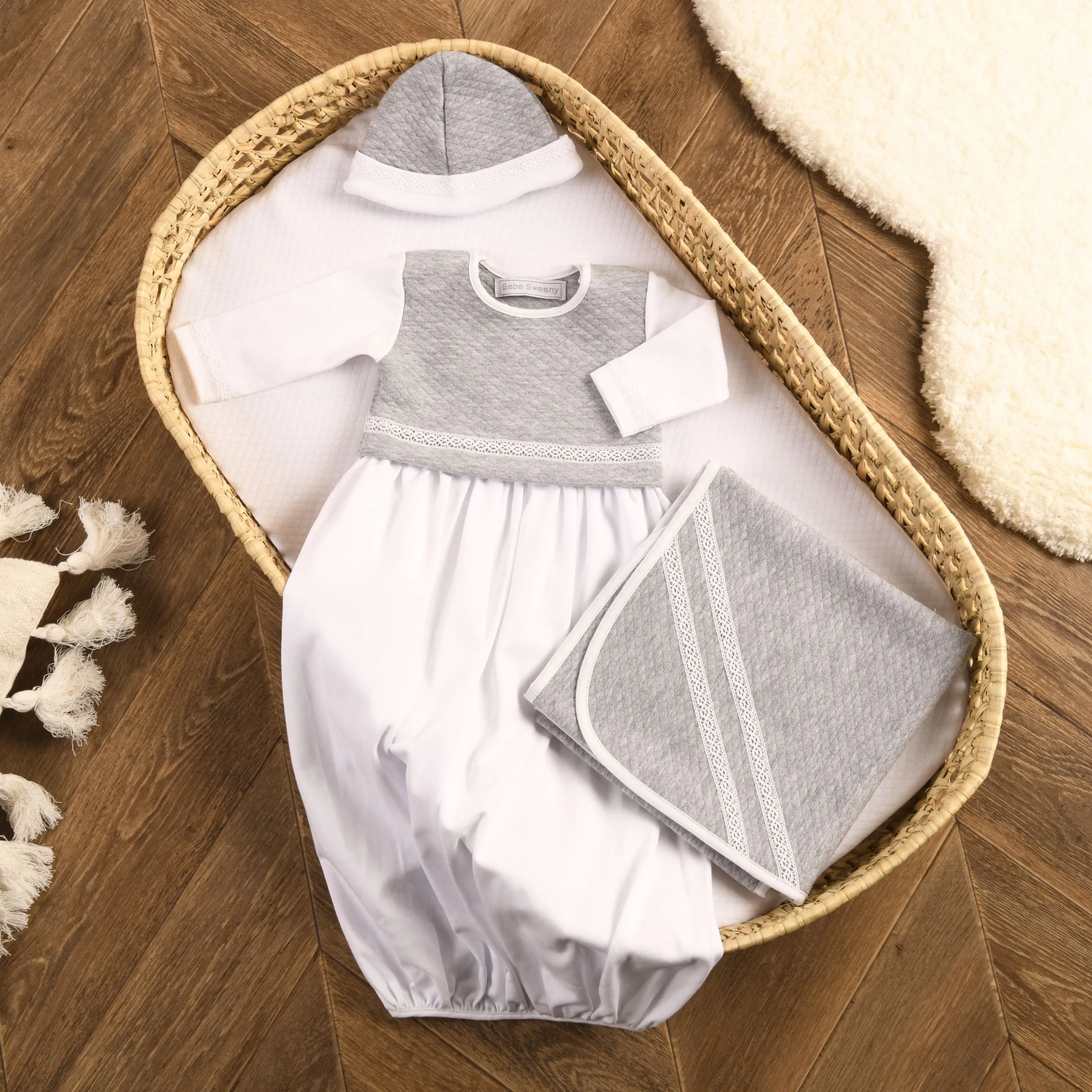 Baby White & Grey Cotton Gown Set (3) Babykids_Bebe-Sweeny