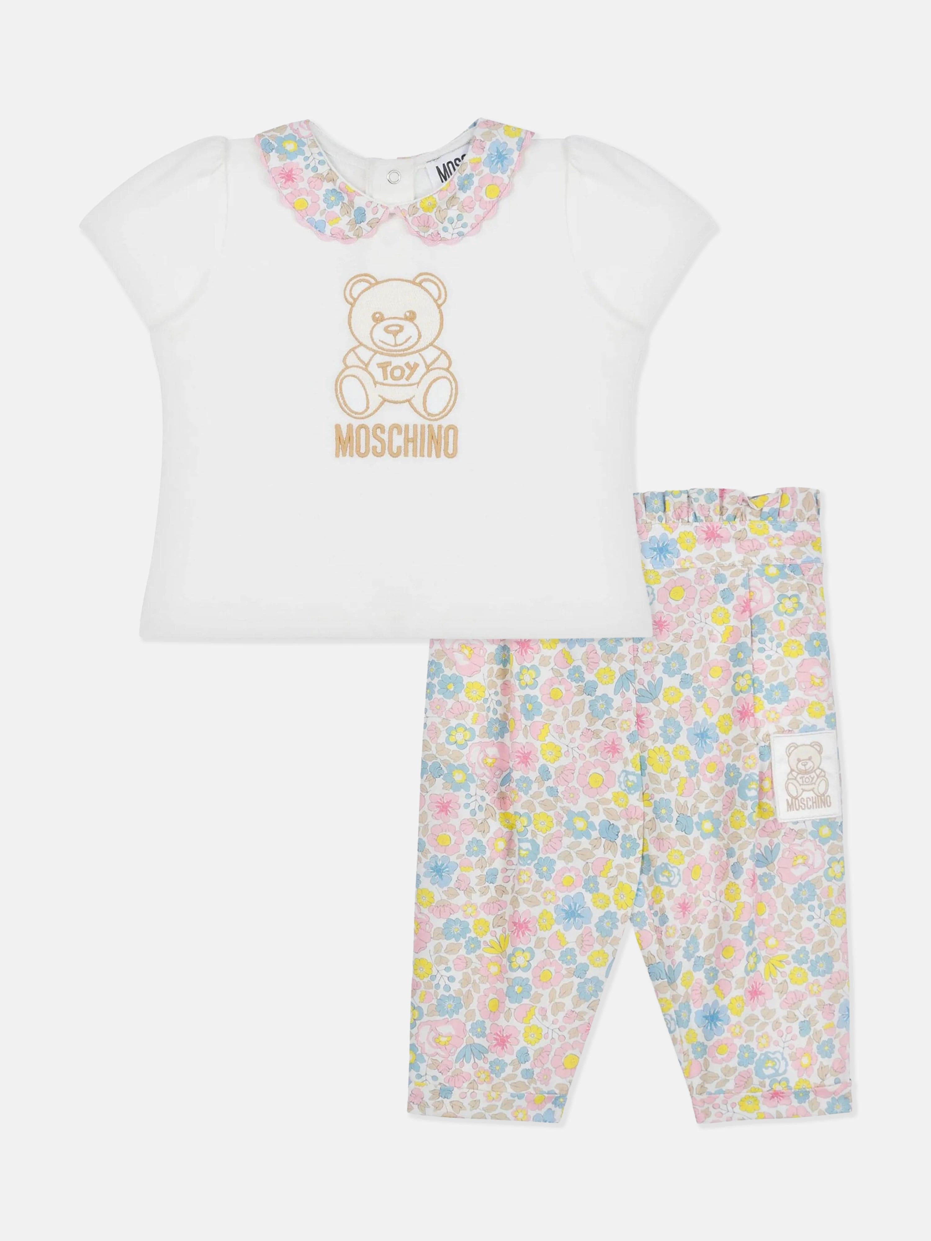 Baby Girls Teddy Bear Trouser Set in Ivory