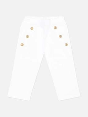 Balmain Baby Girls Logo Button Trousers in White