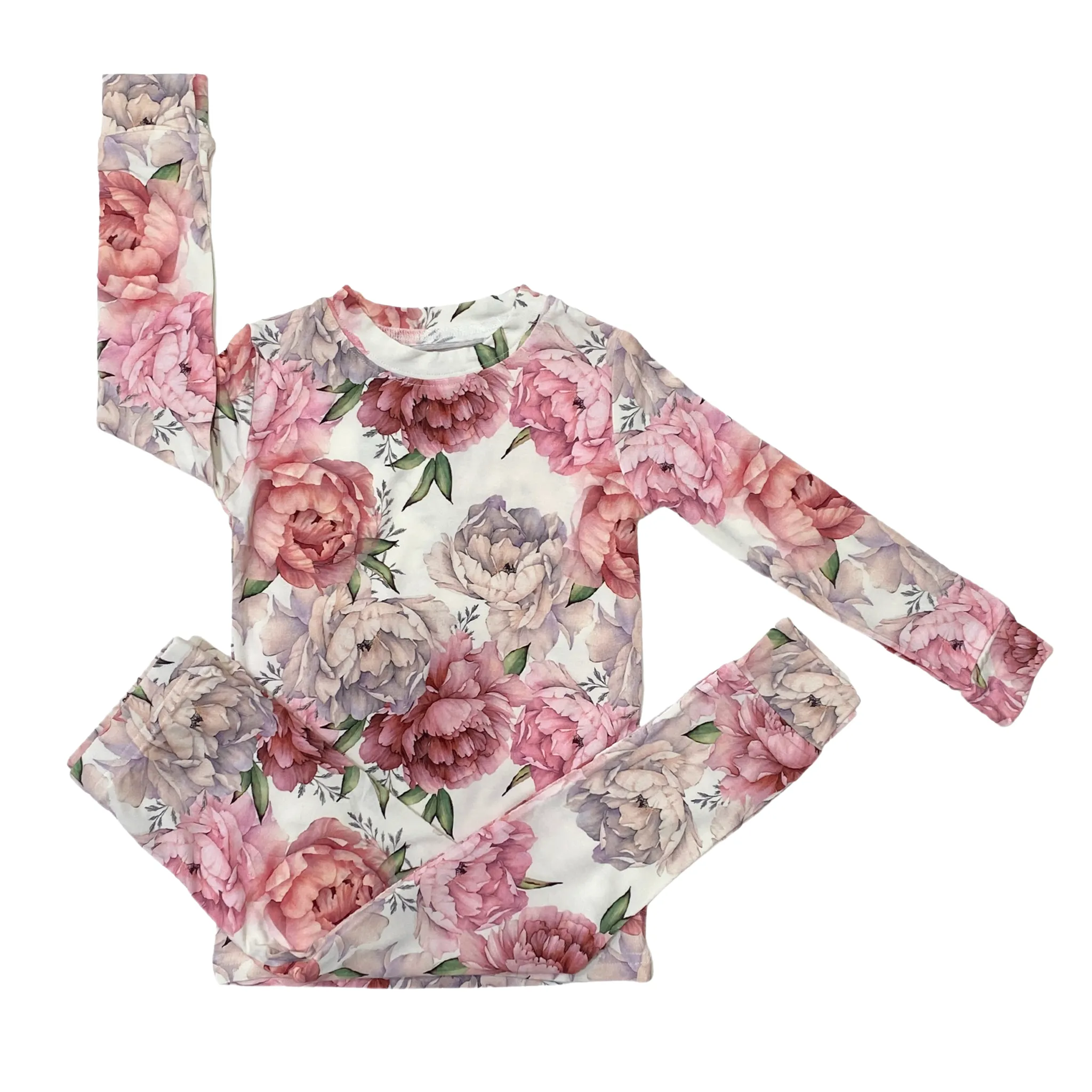 Bamboo Viscose Two Piece Pajama Set with Peony Print For Kids