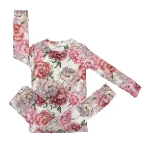 Bamboo Viscose Two Piece Pajama Set with Peony Print For Kids