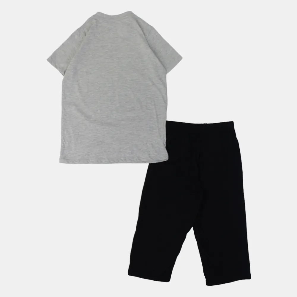 Boys Cotton Pajama Set – Grey with Fun Print