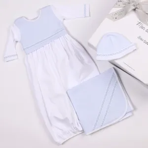 Boys White & Blue Quilted Cotton Gown Babykids_Bebe-Sweeny