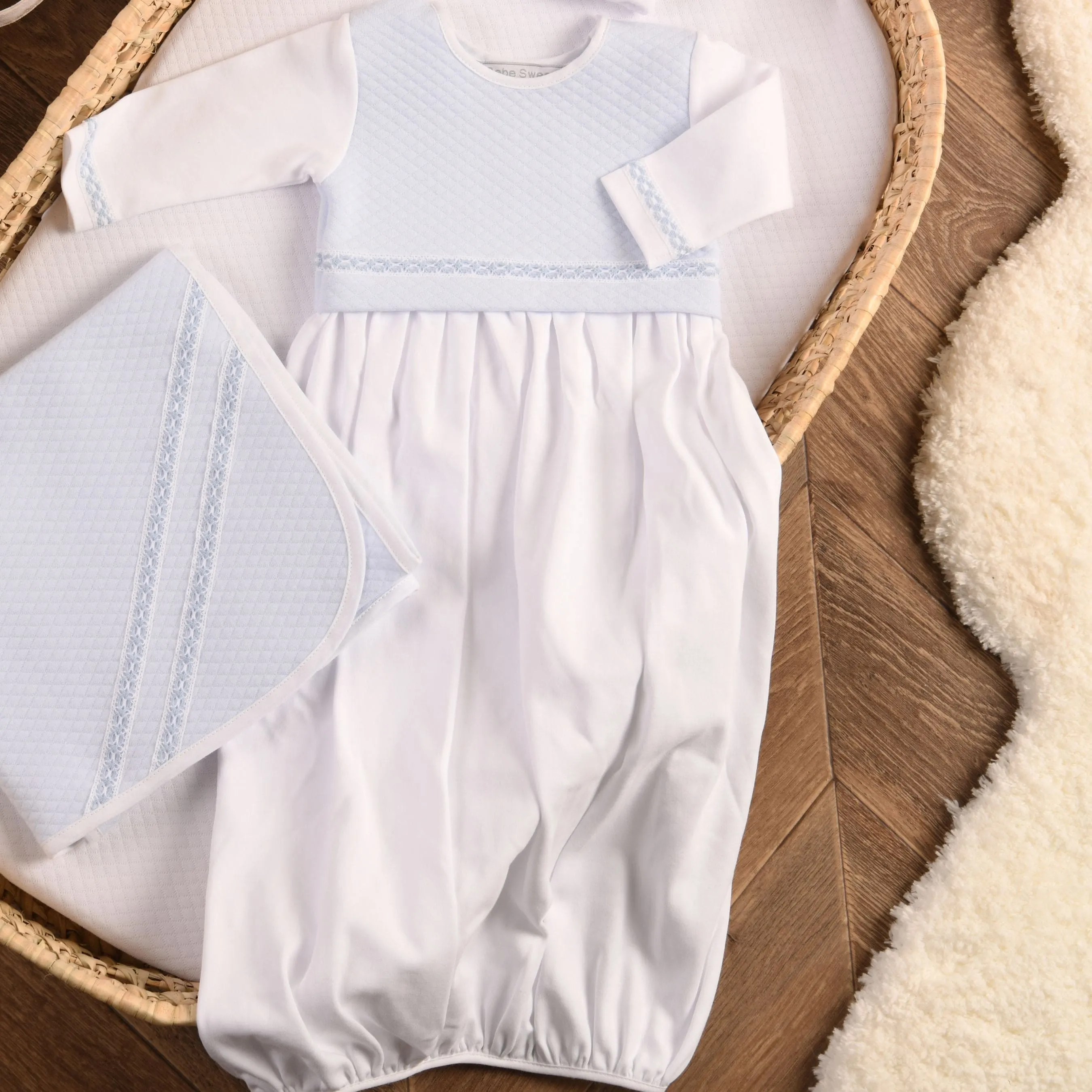 Boys White & Blue Quilted Cotton Gown Babykids_Bebe-Sweeny