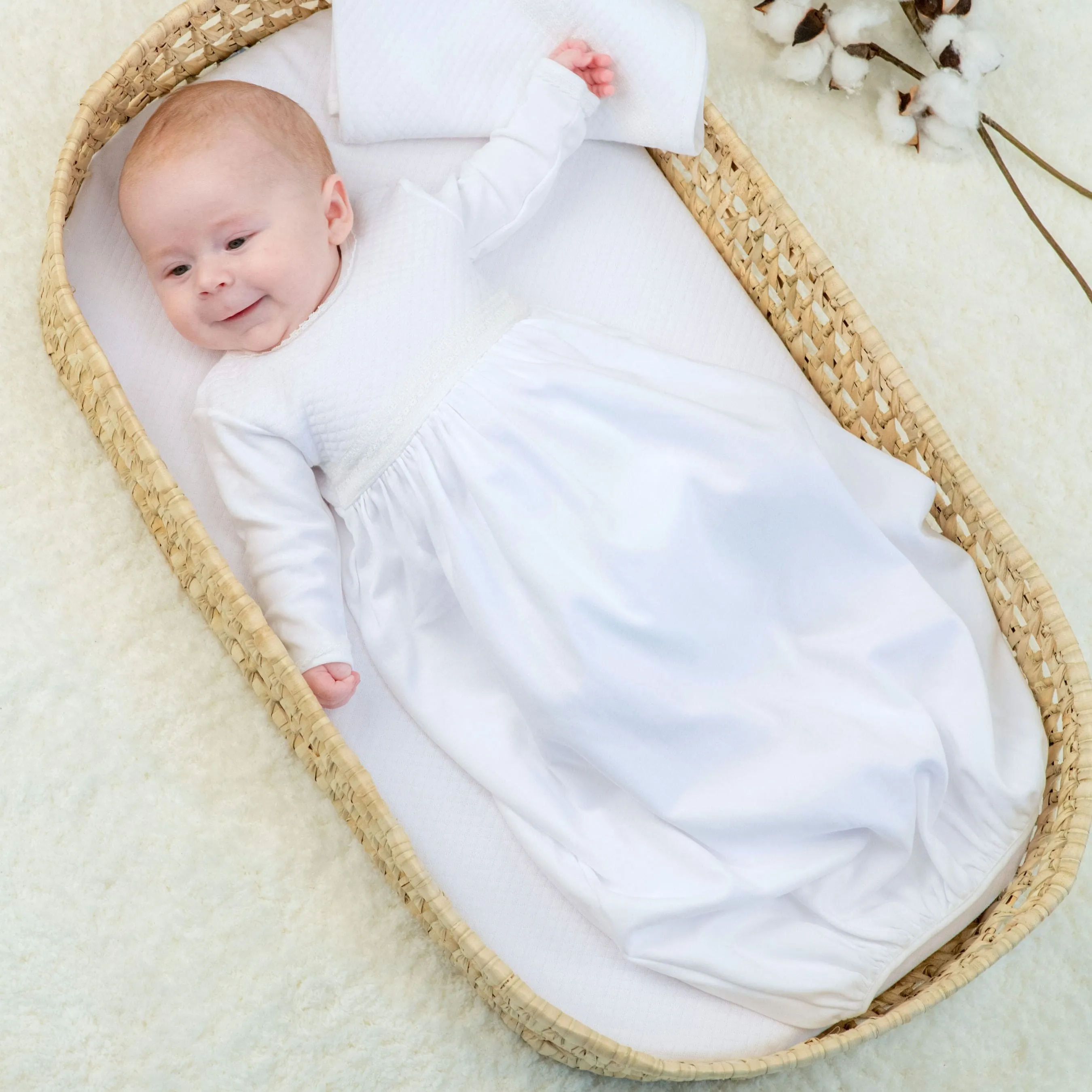 Boys White Quilted Cotton Gown Babykids_Bebe-Sweeny