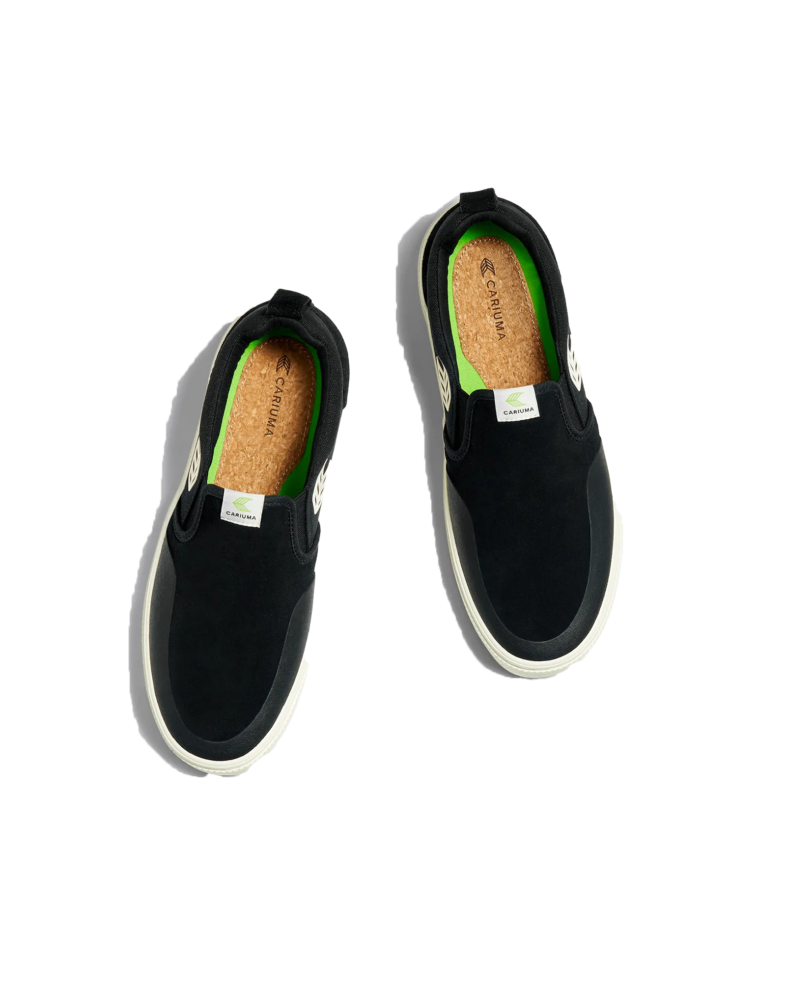Cariuma Shoes Slip On Skate Pro Shoes in Black Suede & Ivory Logo