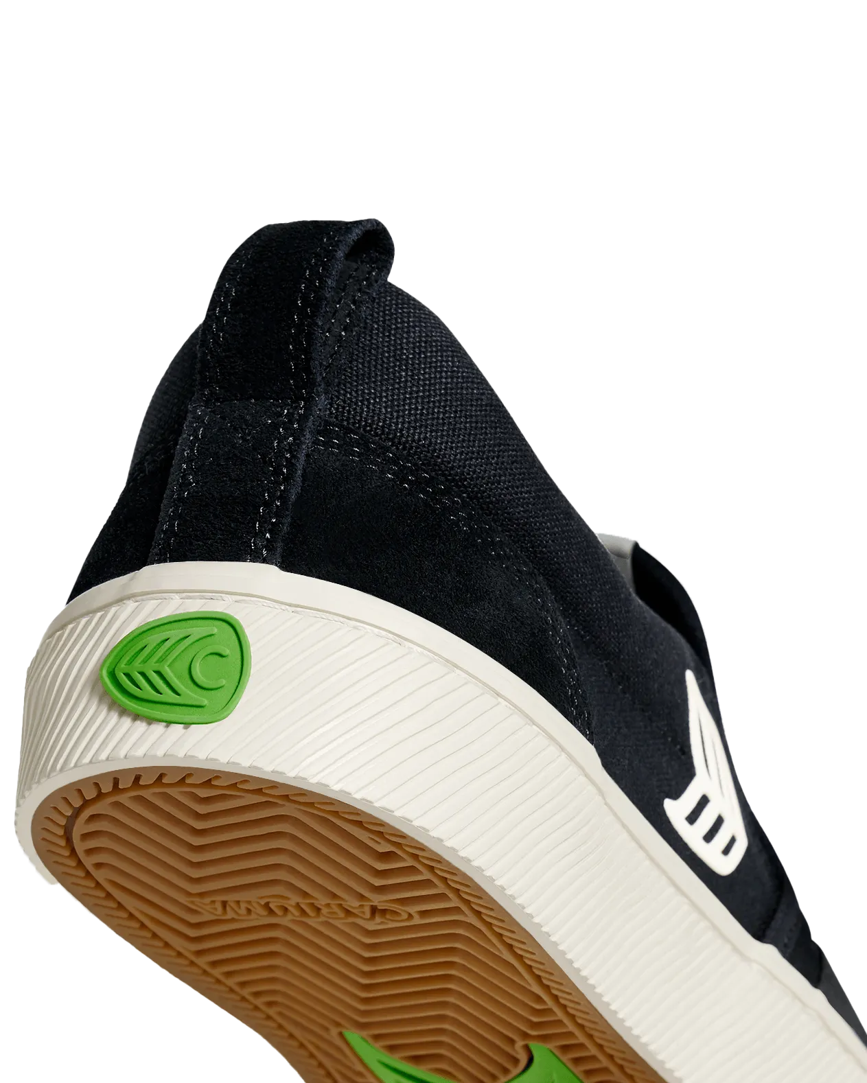 Cariuma Shoes Slip On Skate Pro Shoes in Black Suede & Ivory Logo