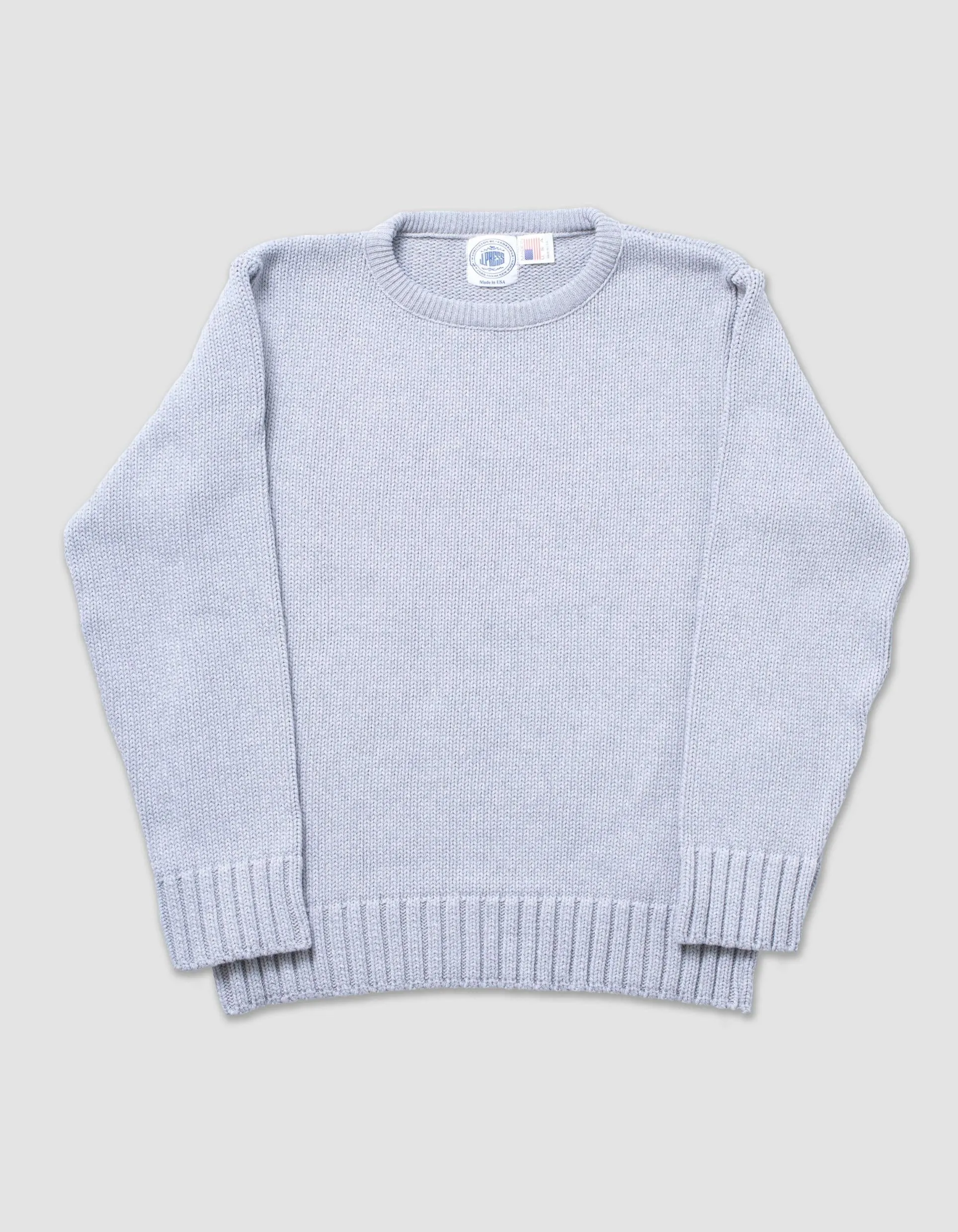 CHUNKY COTTON CREW NECK SWEATER - GREY MARL