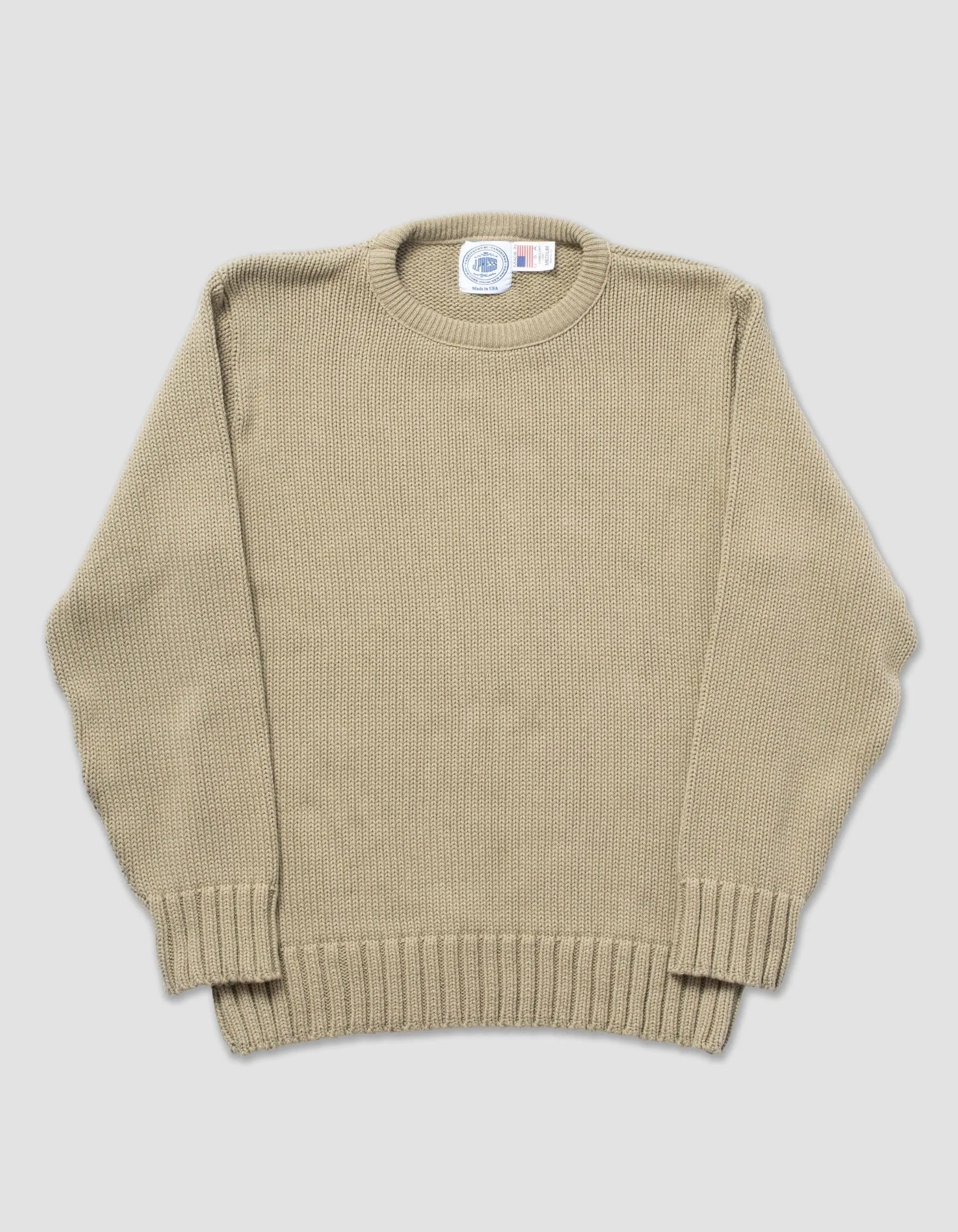 CHUNKY COTTON CREW NECK SWEATER - TAN