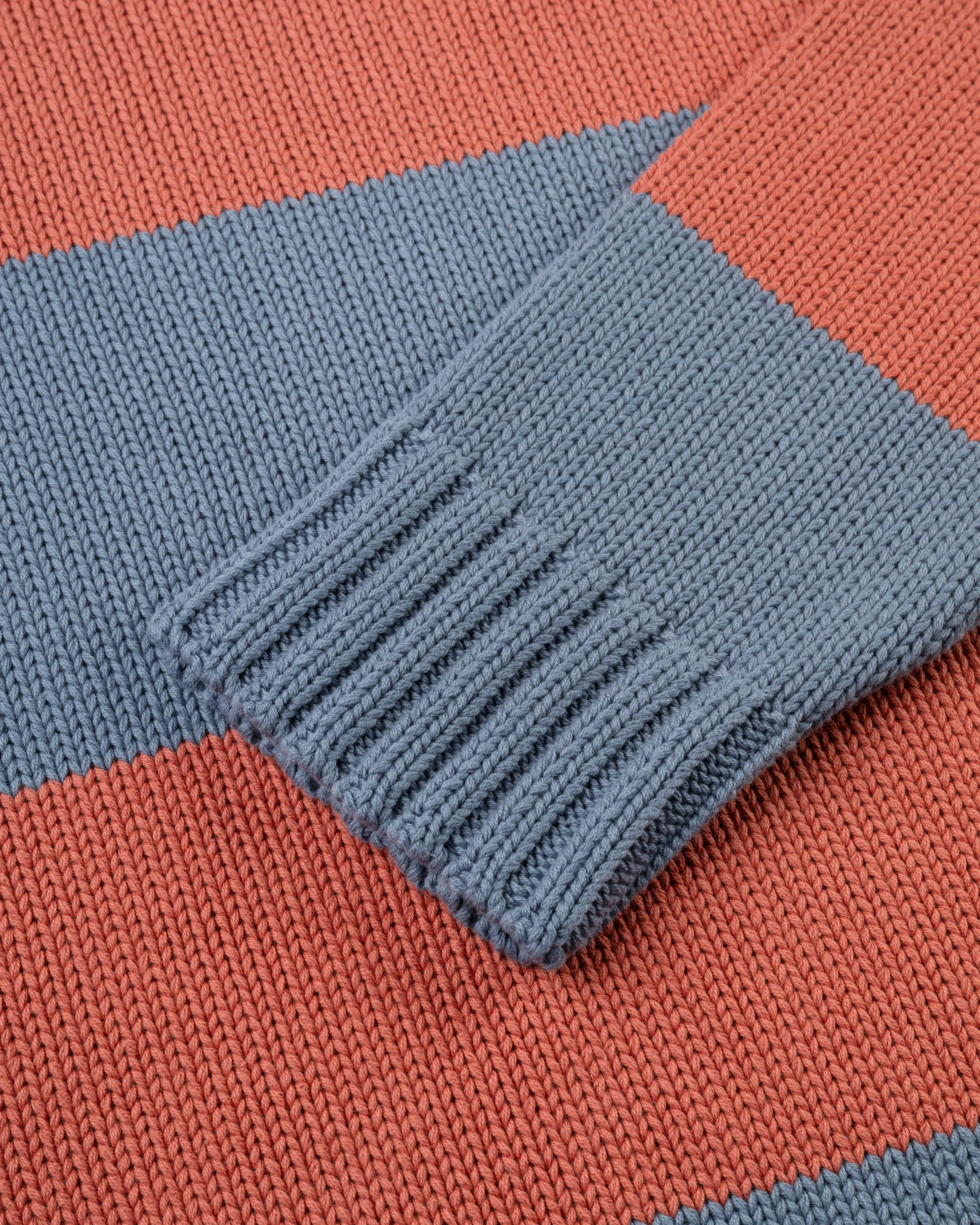 CHUNKY COTTON STRIPE CREW NECK SWEATER - BLUE/RED