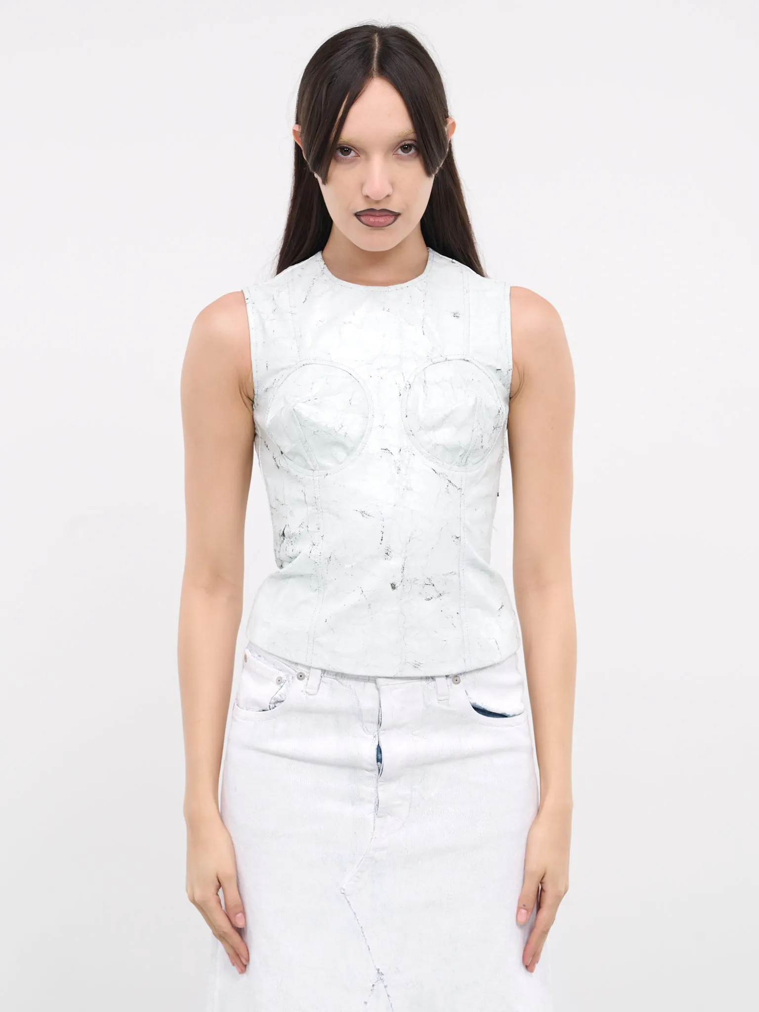 Cracked Paint Leather Top (VAQ07B004-WHITE)