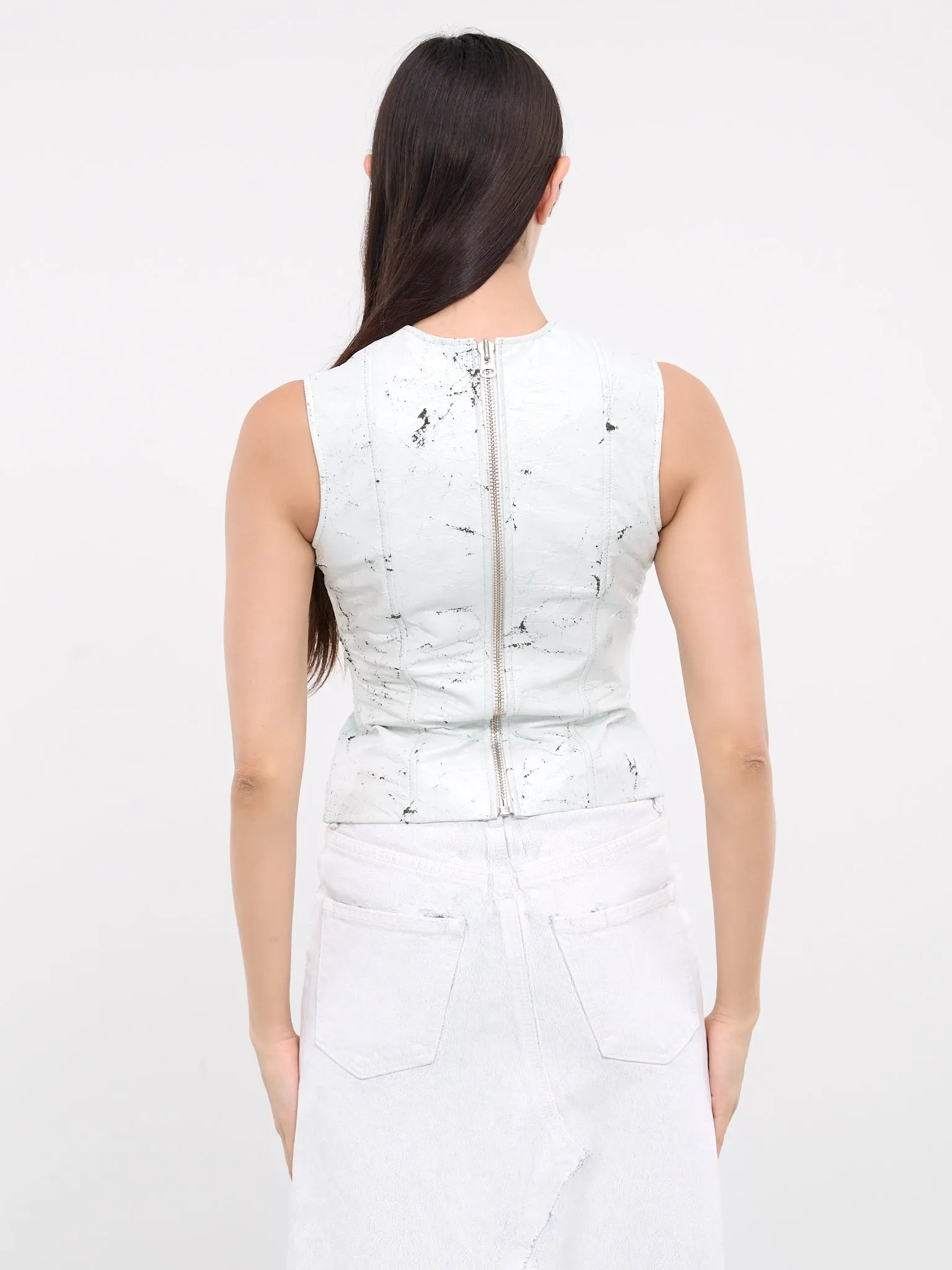 Cracked Paint Leather Top (VAQ07B004-WHITE)