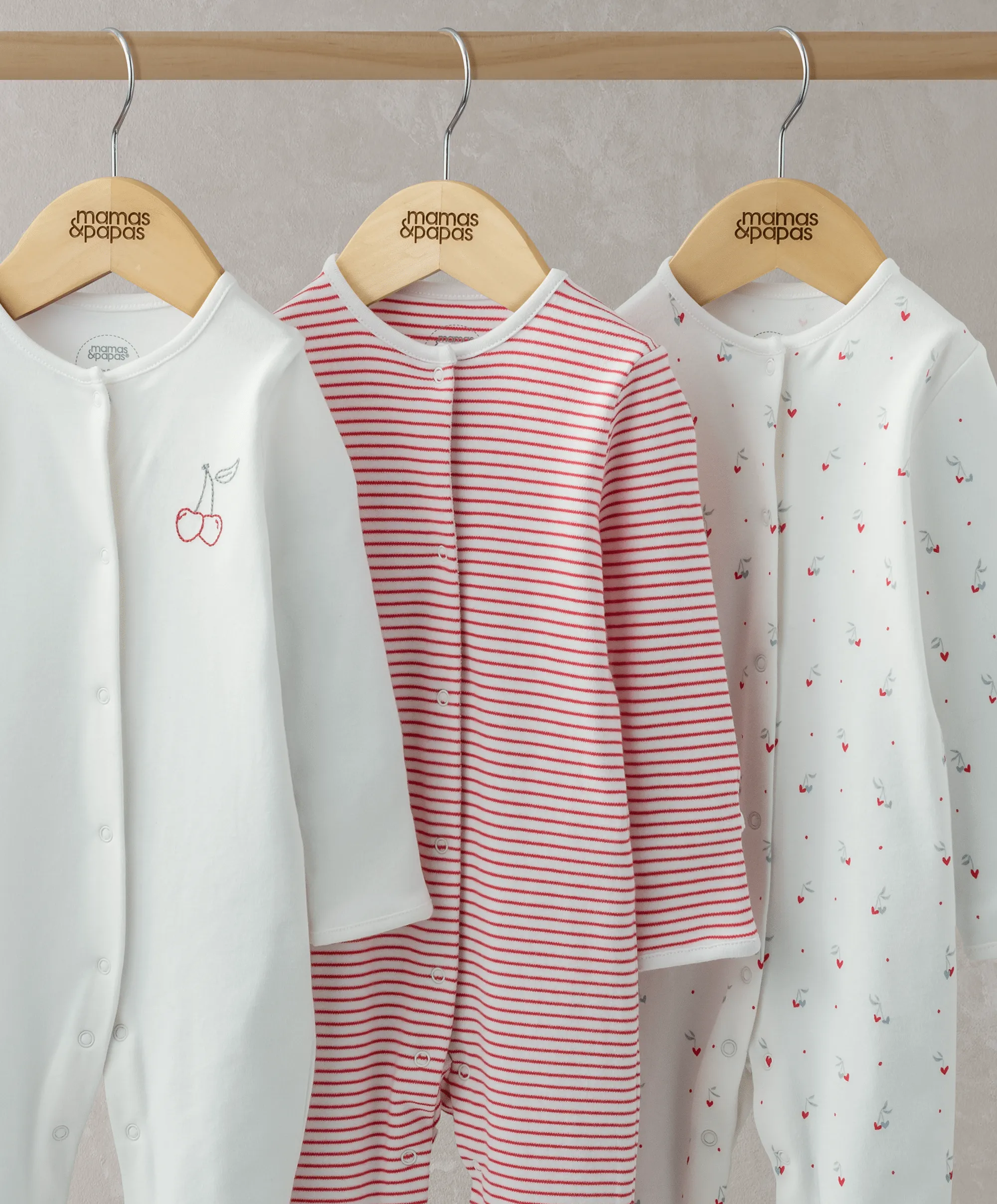 Ditsy Cherry Sleepsuits (Set of 3) Babykids Mamas & Papas