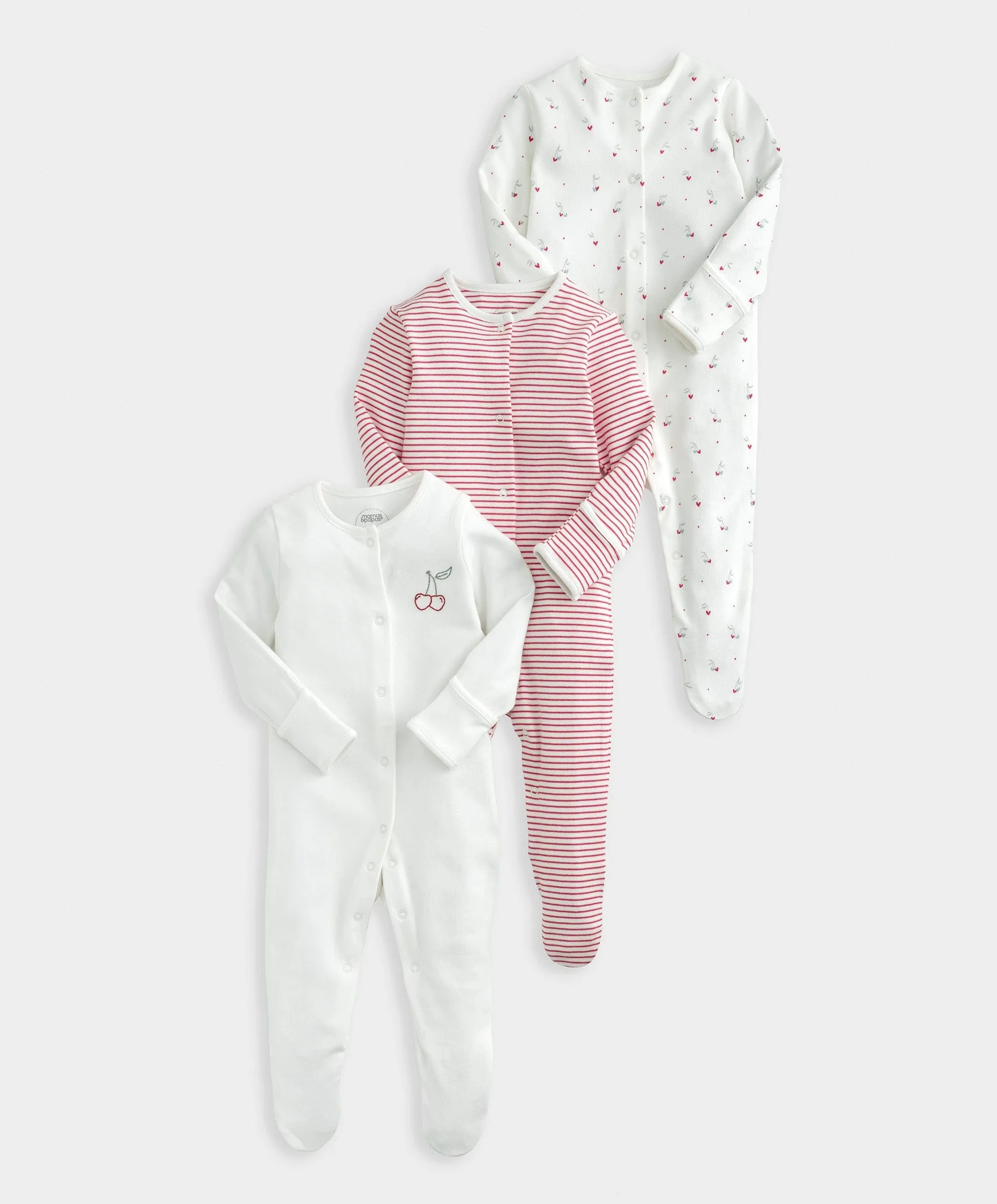 Ditsy Cherry Sleepsuits (Set of 3) Babykids Mamas & Papas