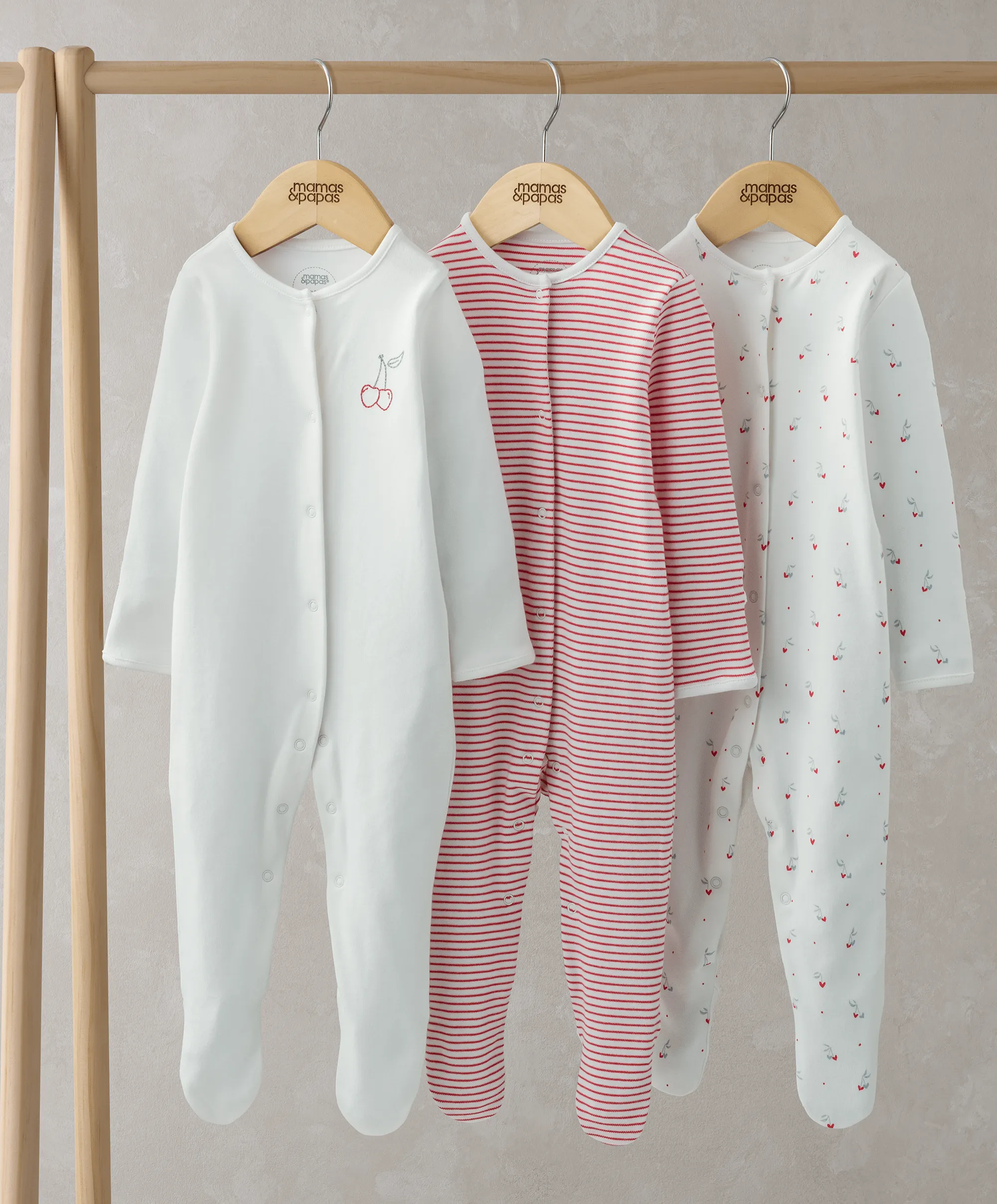 Ditsy Cherry Sleepsuits (Set of 3) Babykids Mamas & Papas