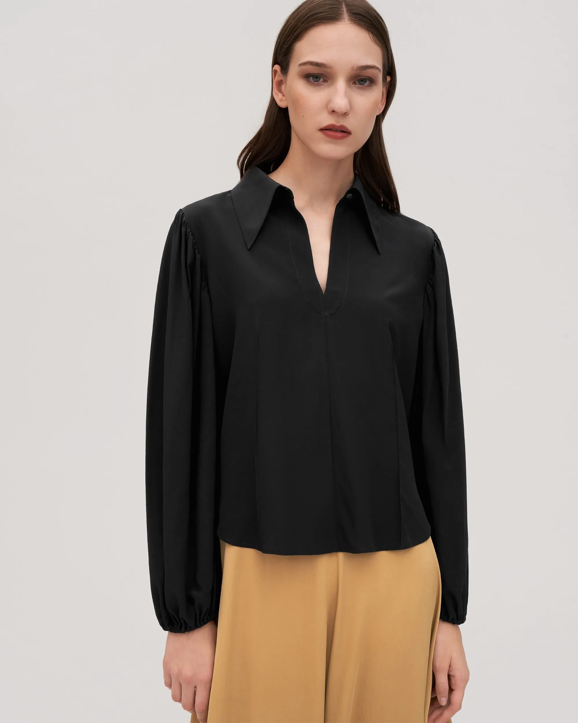 Elegant Pullover Silk Peony Blouse for Women