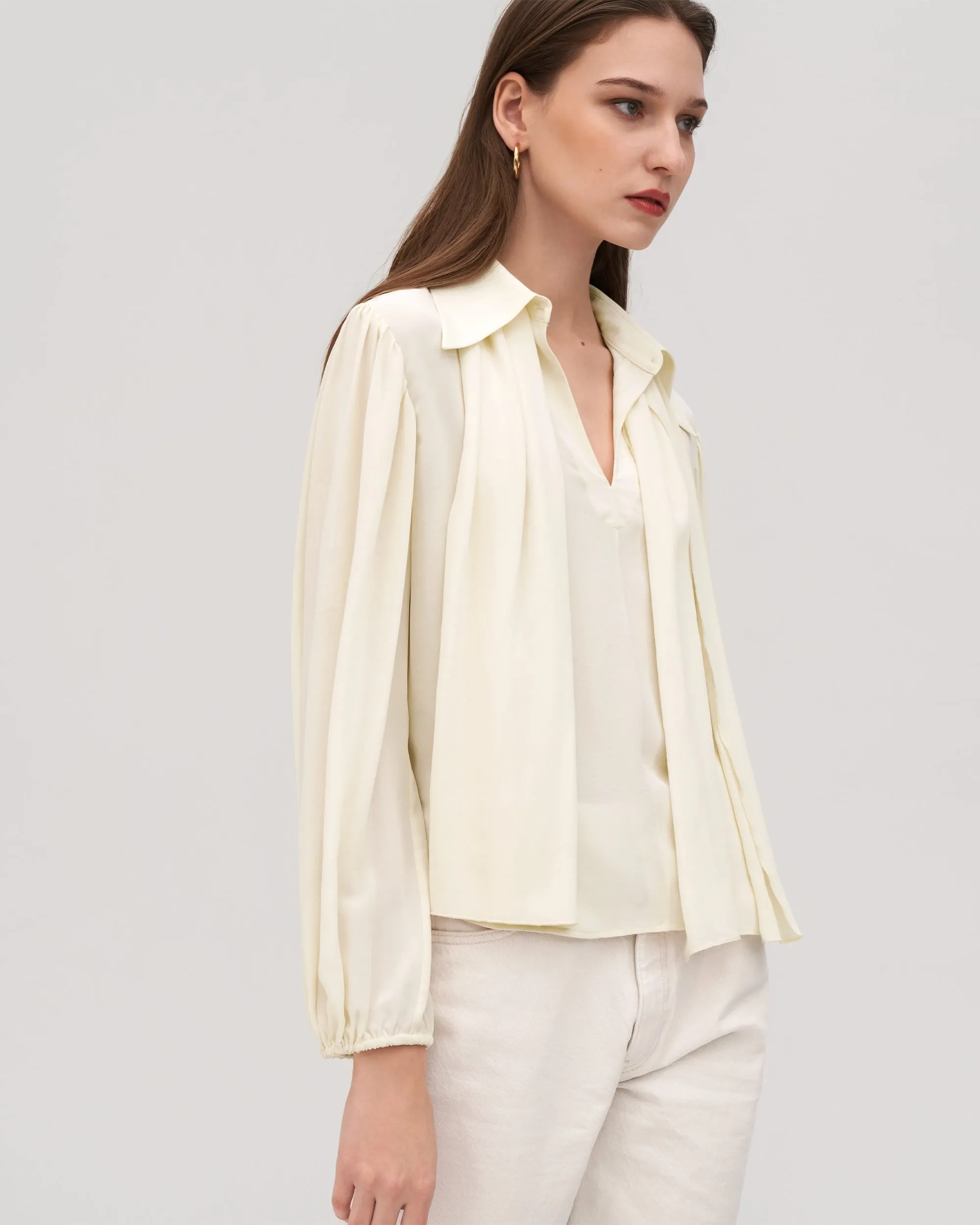 Elegant Pullover Silk Peony Blouse for Women