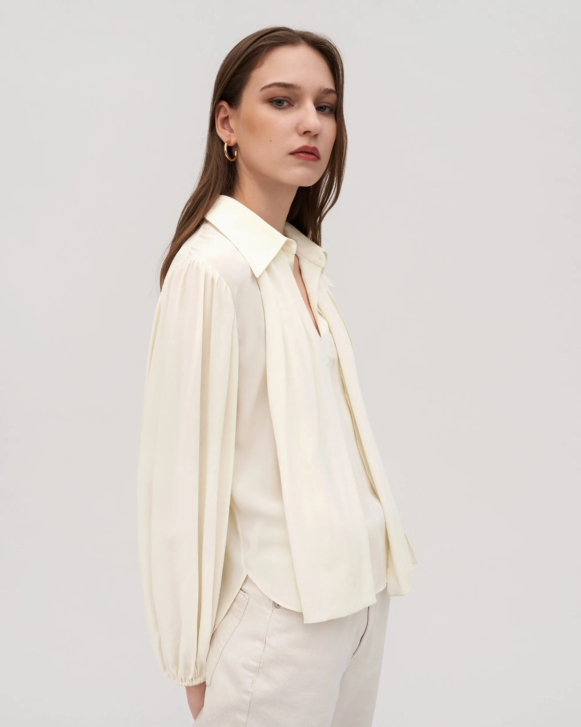 Elegant Pullover Silk Peony Blouse for Women