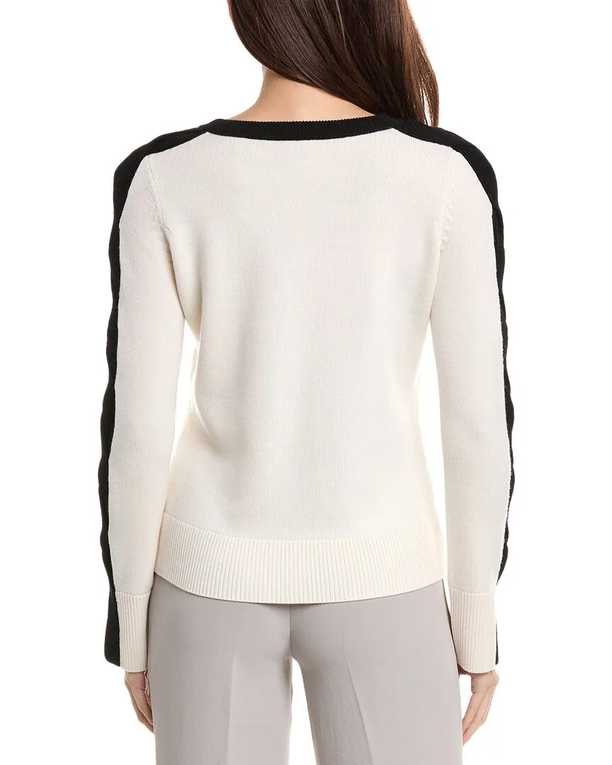 Elie Tahari Cable Trim Wool Sweater