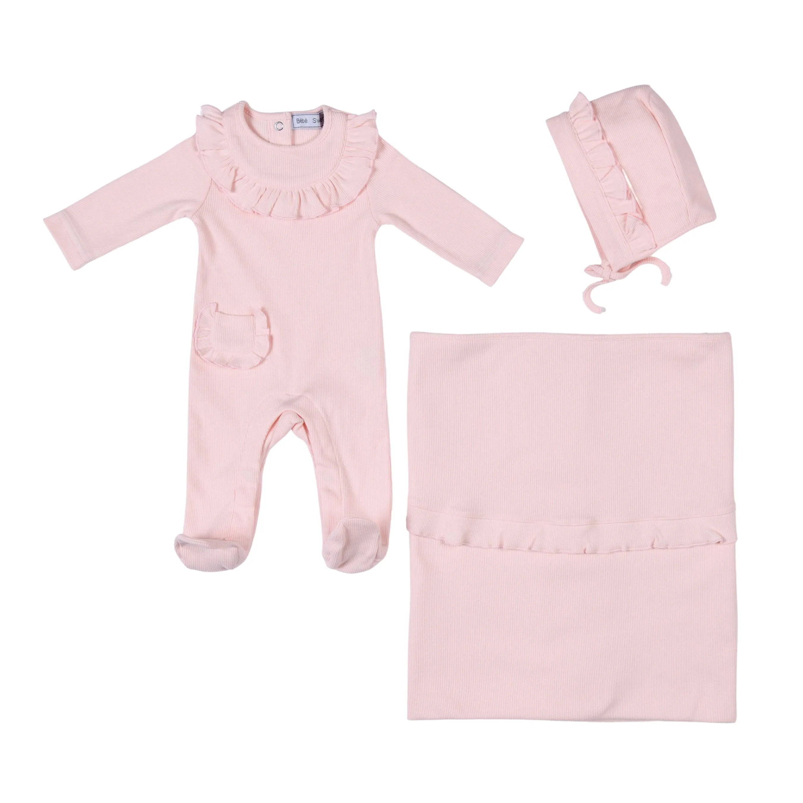 Emilia | Baby Girls Pink Ribbed Cotton Babygrow Set (3) Babykids_Bebe-Sweeny